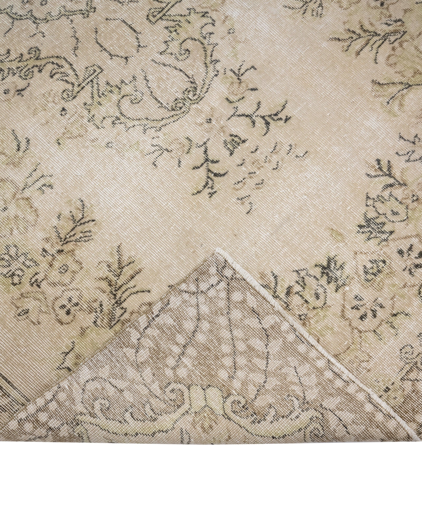 Vintage Bej Göbekli Yün ve Pamuk El Dokuma Halı 180x257 Şark Halı