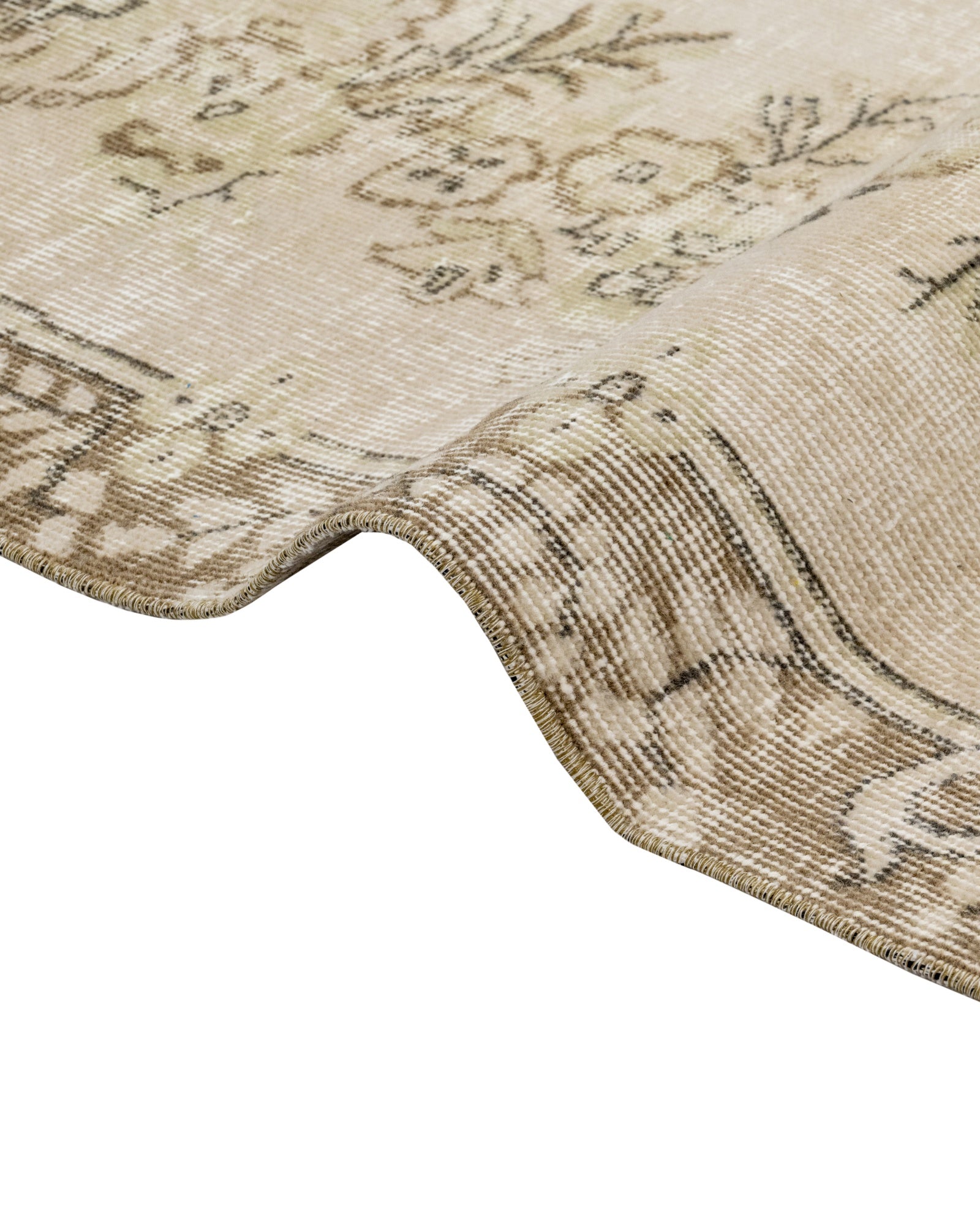 Vintage Bej Göbekli Yün ve Pamuk El Dokuma Halı 180x257 Şark Halı