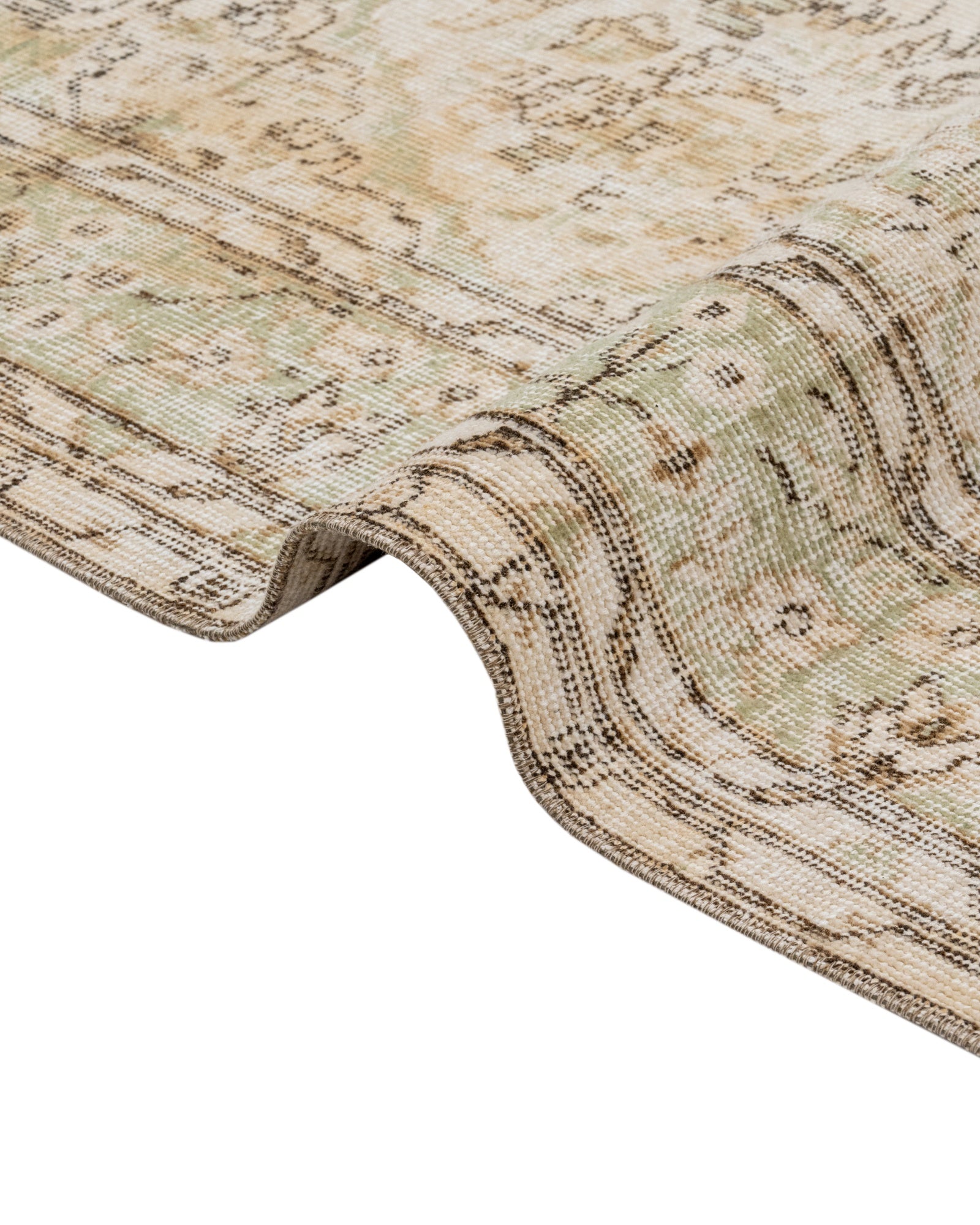 Vintage Bej Göbekli Yün ve Pamuk El Dokuma Halı 276x170 Şark Halı