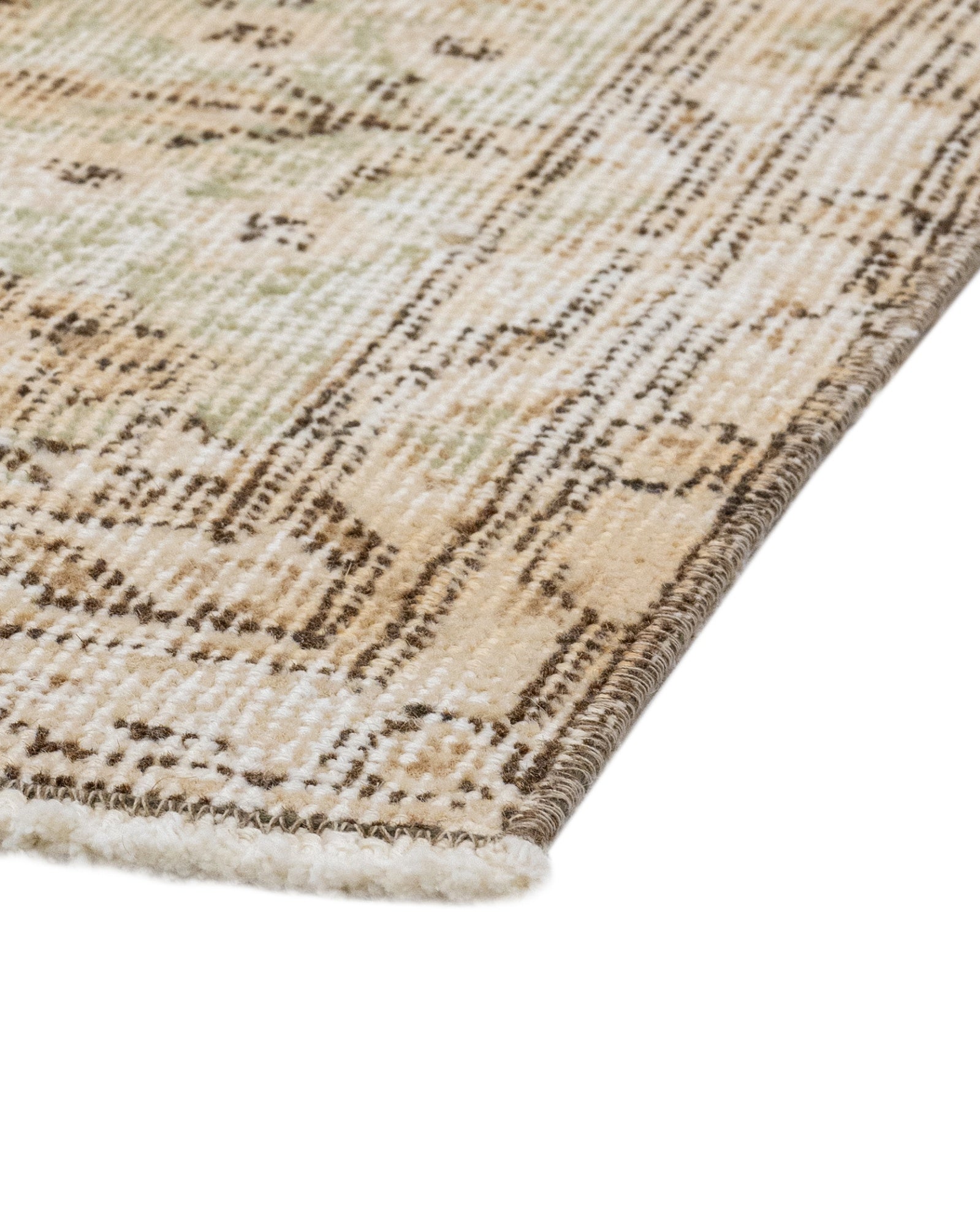 Vintage Bej Göbekli Yün ve Pamuk El Dokuma Halı 276x170 Şark Halı