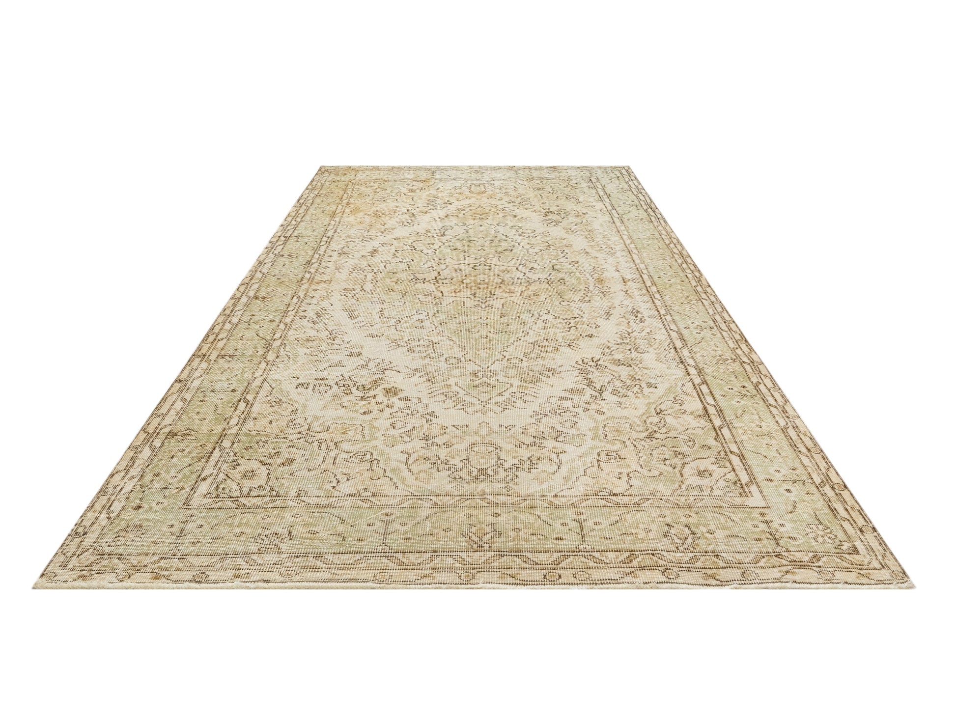 Vintage Bej Göbekli Yün ve Pamuk El Dokuma Halı 276x170 Şark Halı