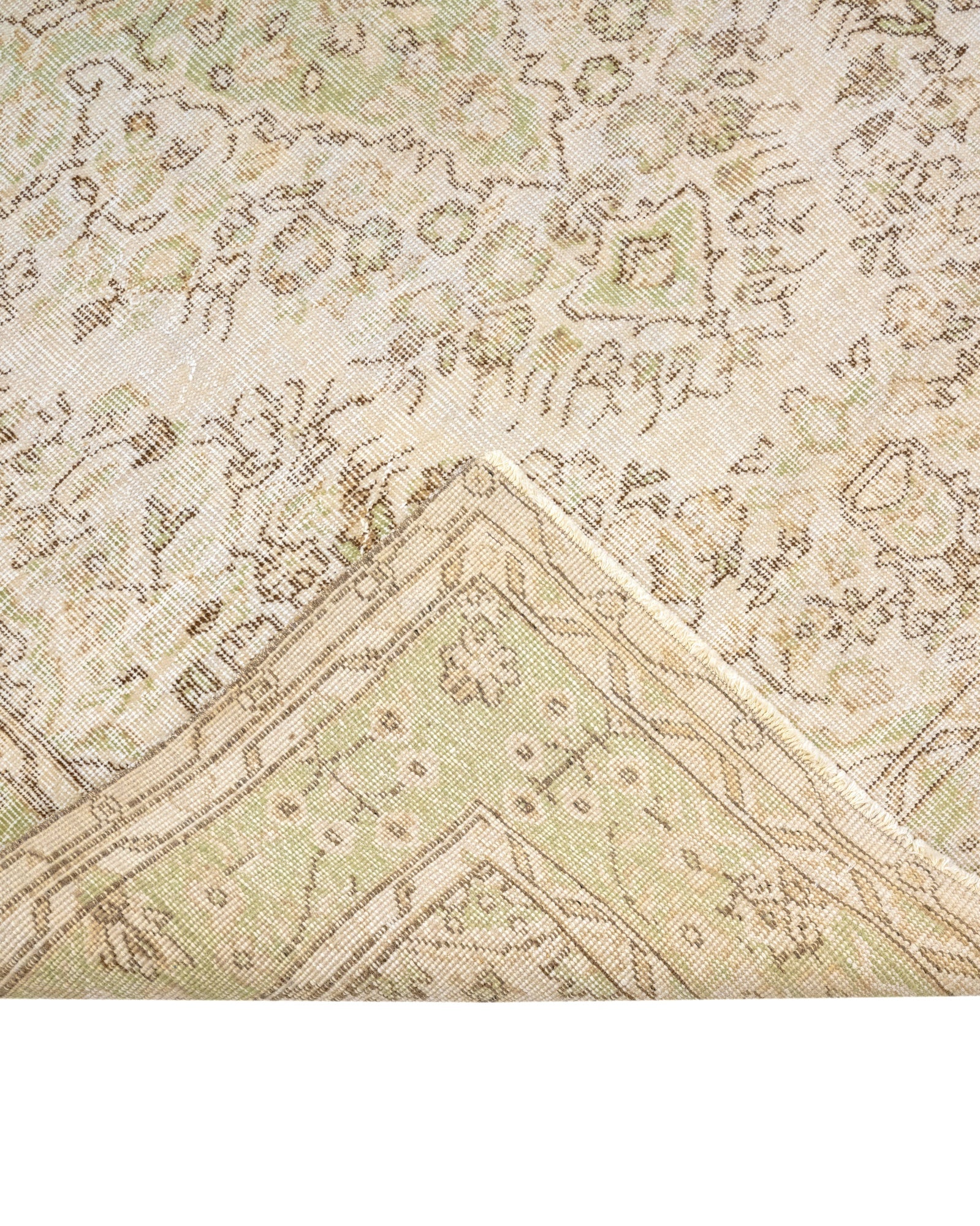 Vintage Bej Göbekli Yün ve Pamuk El Dokuma Halı 276x170 Şark Halı