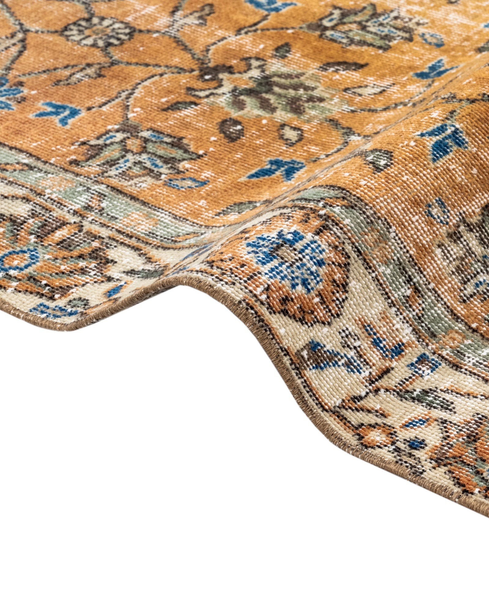 Vintage Turuncu Çerçeveli Yün ve Pamuk El Dokuma Halı 209x322 Şark Halı