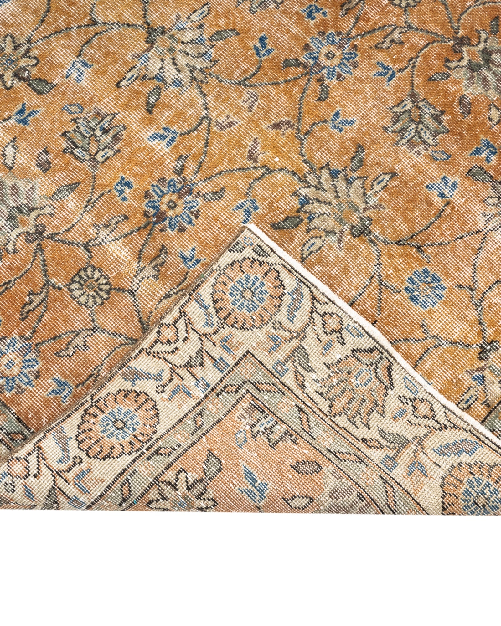 Vintage Turuncu Çerçeveli Yün ve Pamuk El Dokuma Halı 209x322 Şark Halı