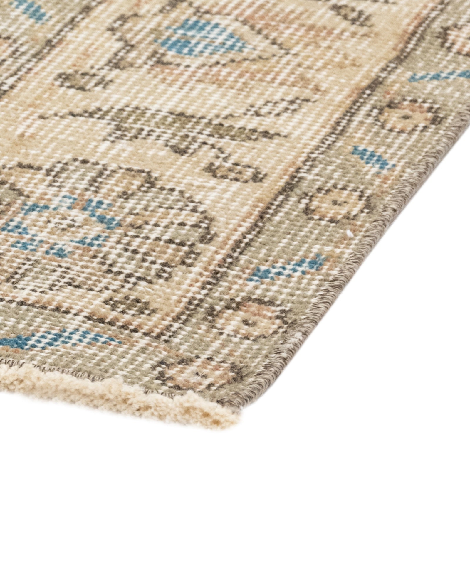 Vintage Kahverengi Çerçeveli Yün ve Pamuk El Dokuma Halı 209x313 Şark Halı