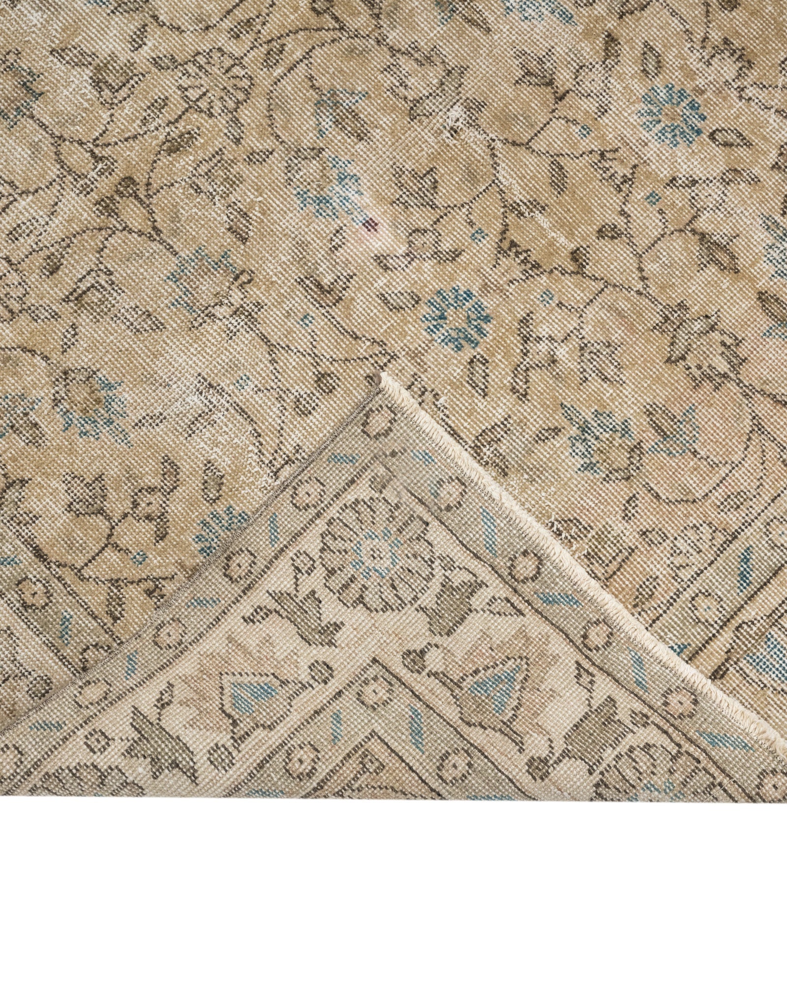 Vintage Kahverengi Çerçeveli Yün ve Pamuk El Dokuma Halı 209x313 Şark Halı