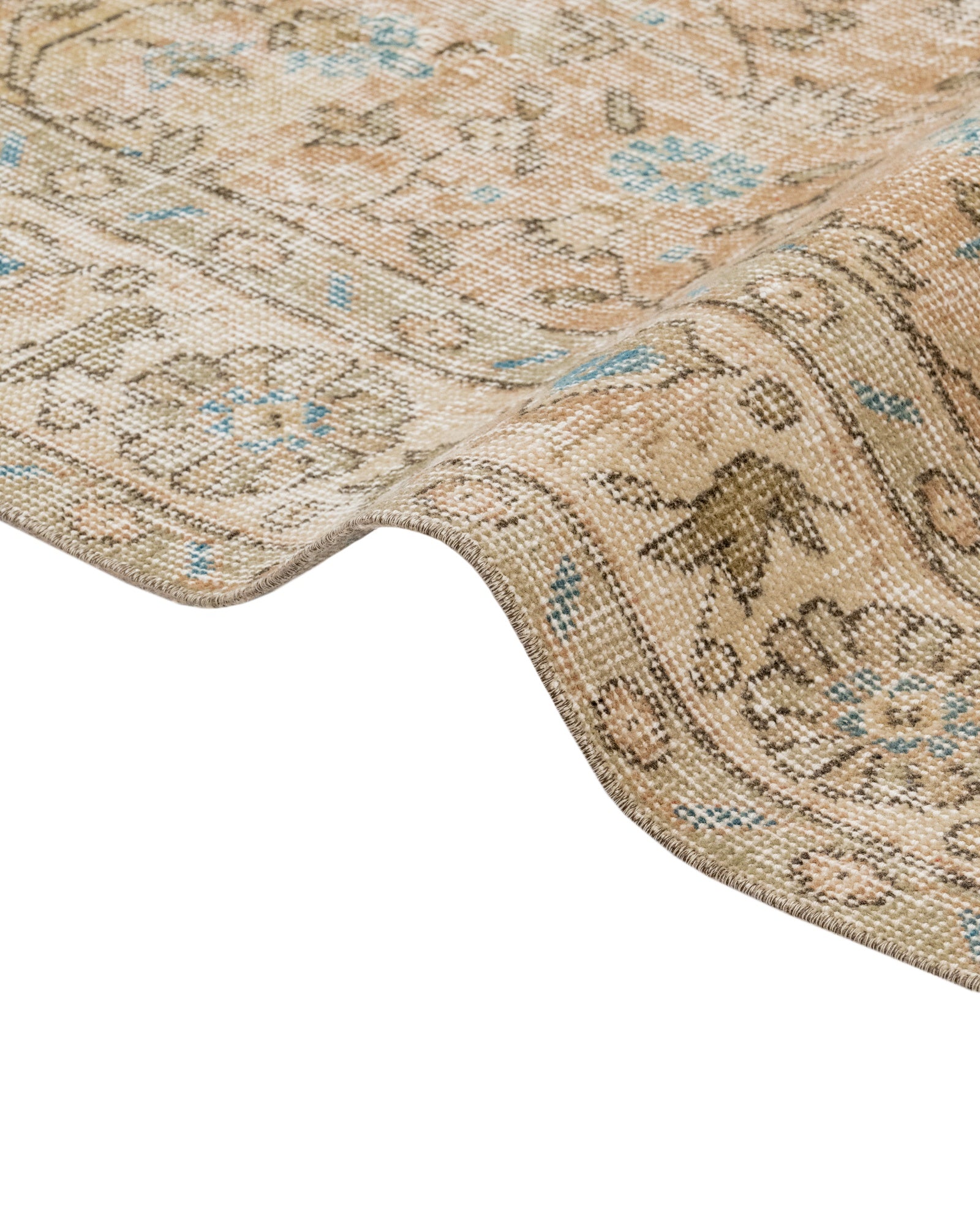 Vintage Kahverengi Çerçeveli Yün ve Pamuk El Dokuma Halı 209x313 Şark Halı