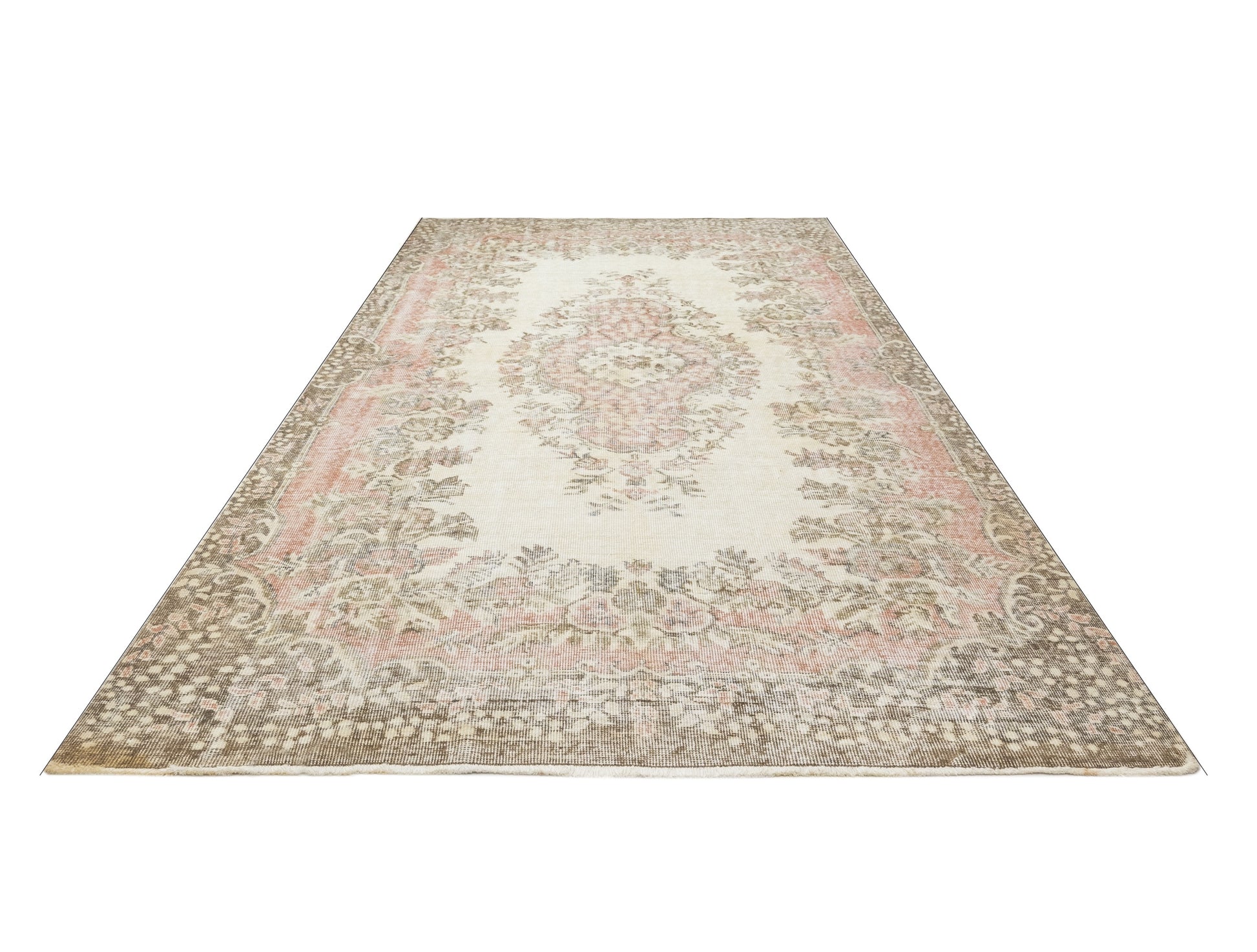 Vintage Kahverengi Göbekli Yün ve Pamuk El Dokuma Halı 220x308 Şark Halı