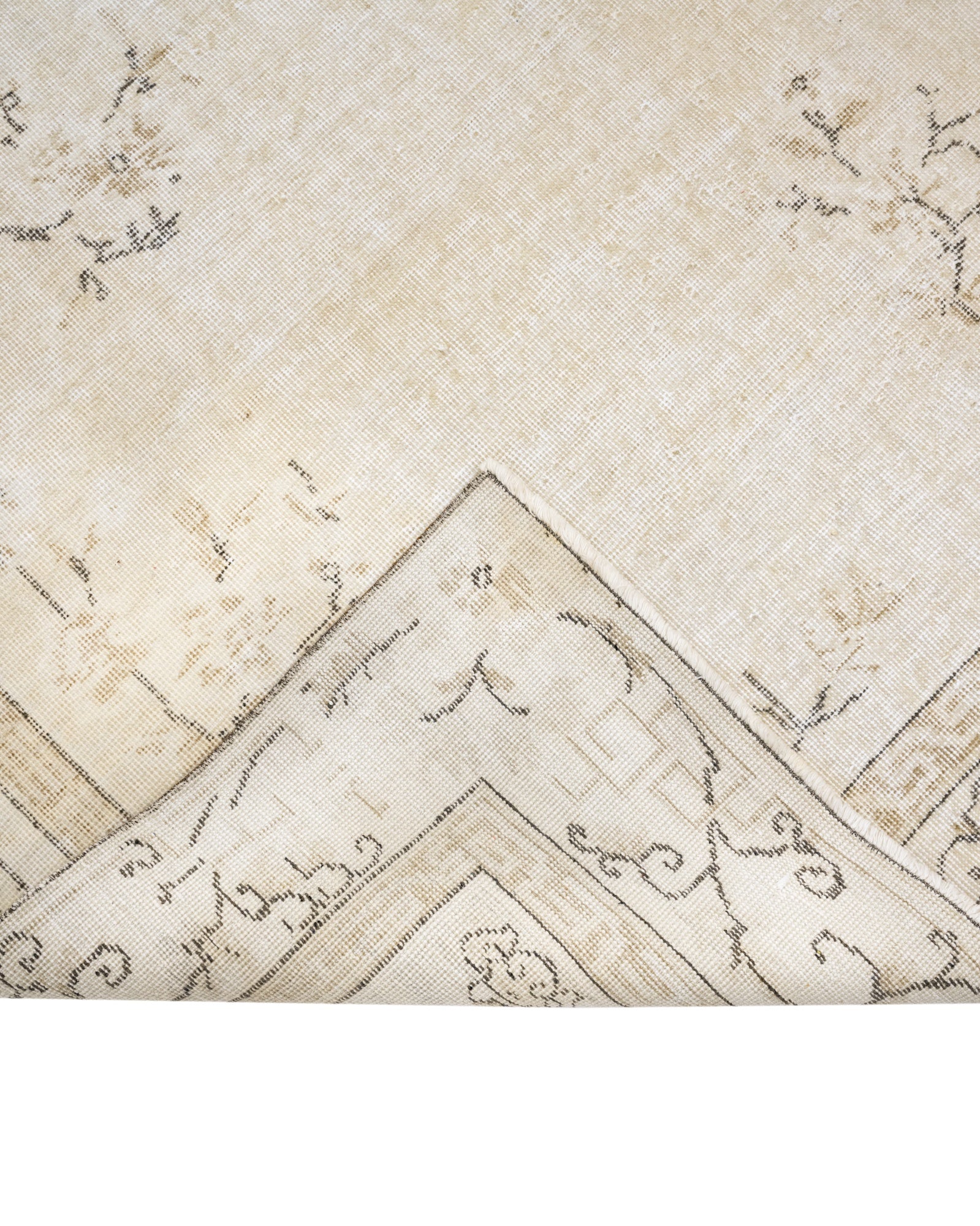 Vintage Bej Göbekli Yün ve Pamuk El Dokuma Halı 206x298 Şark Halı