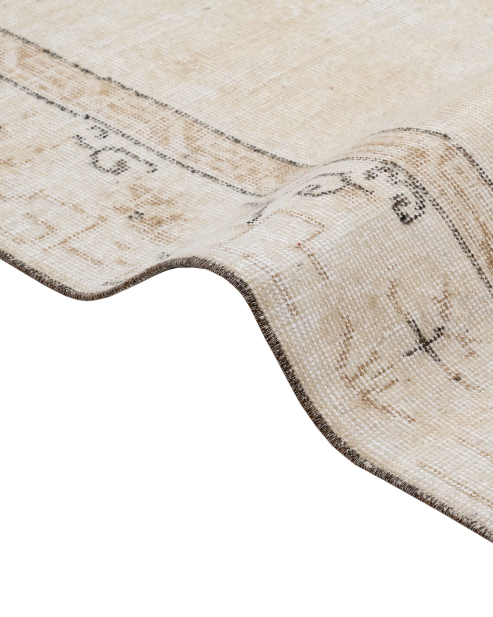 Vintage Bej Göbekli Yün ve Pamuk El Dokuma Halı 206x298 Şark Halı