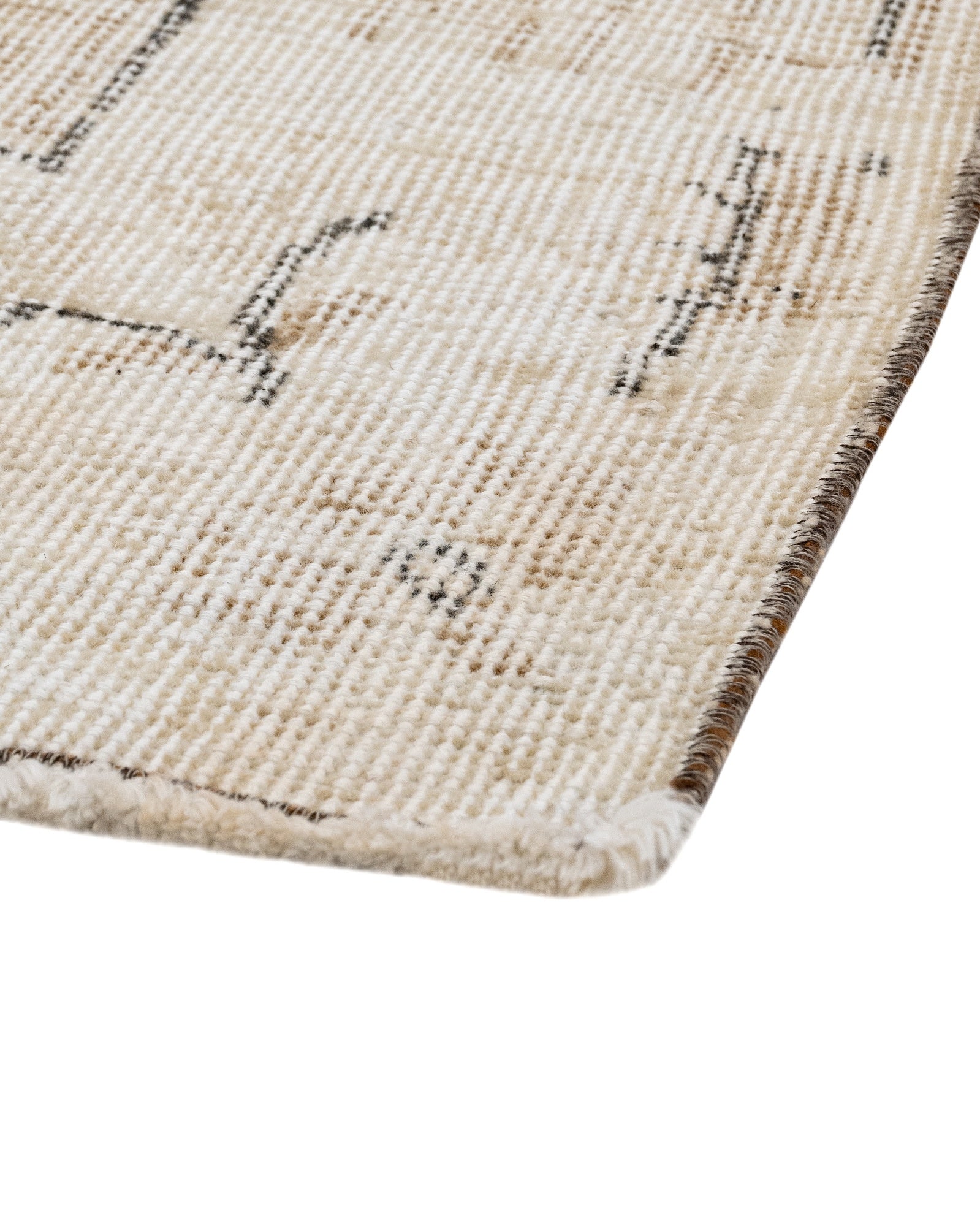 Vintage Bej Göbekli Yün ve Pamuk El Dokuma Halı 206x298 Şark Halı