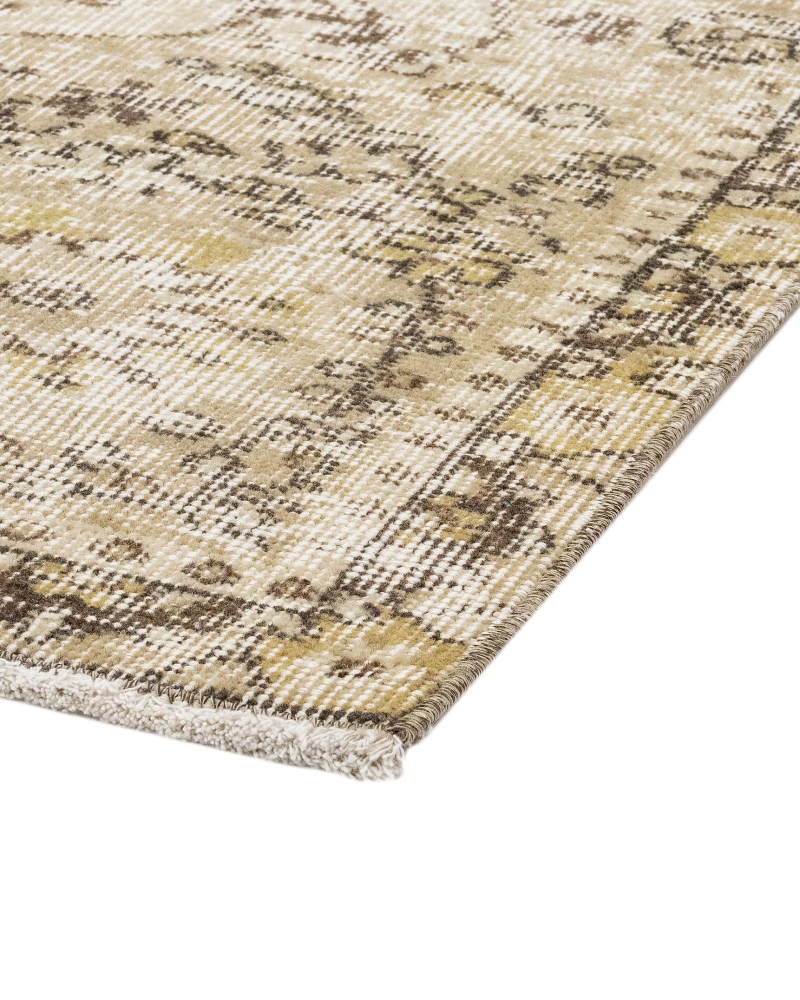 Vintage Kahverengi Göbekli Yün ve Pamuk El Dokuma Halı 214x297 Şark Halı