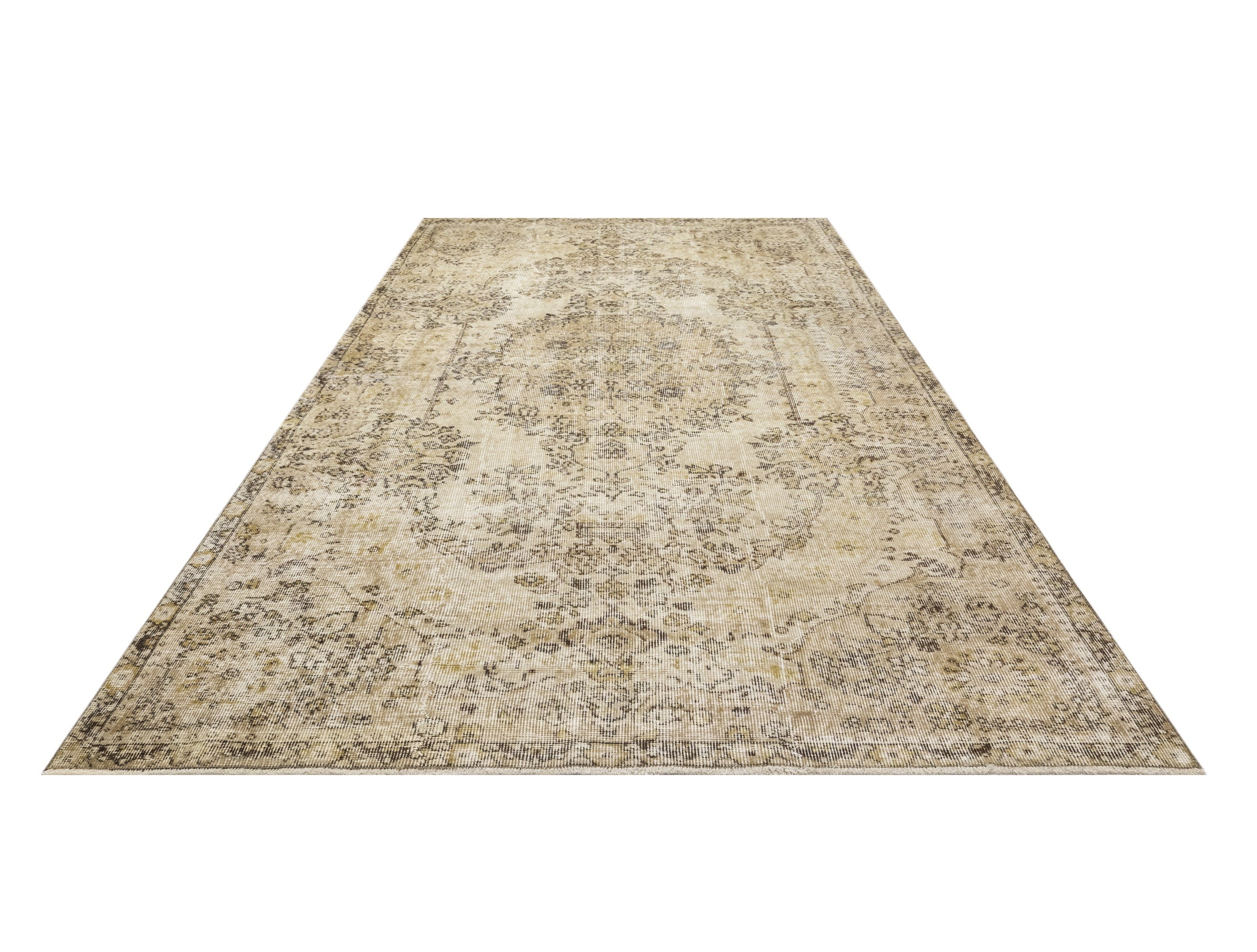 Vintage Kahverengi Göbekli Yün ve Pamuk El Dokuma Halı 214x297 Şark Halı