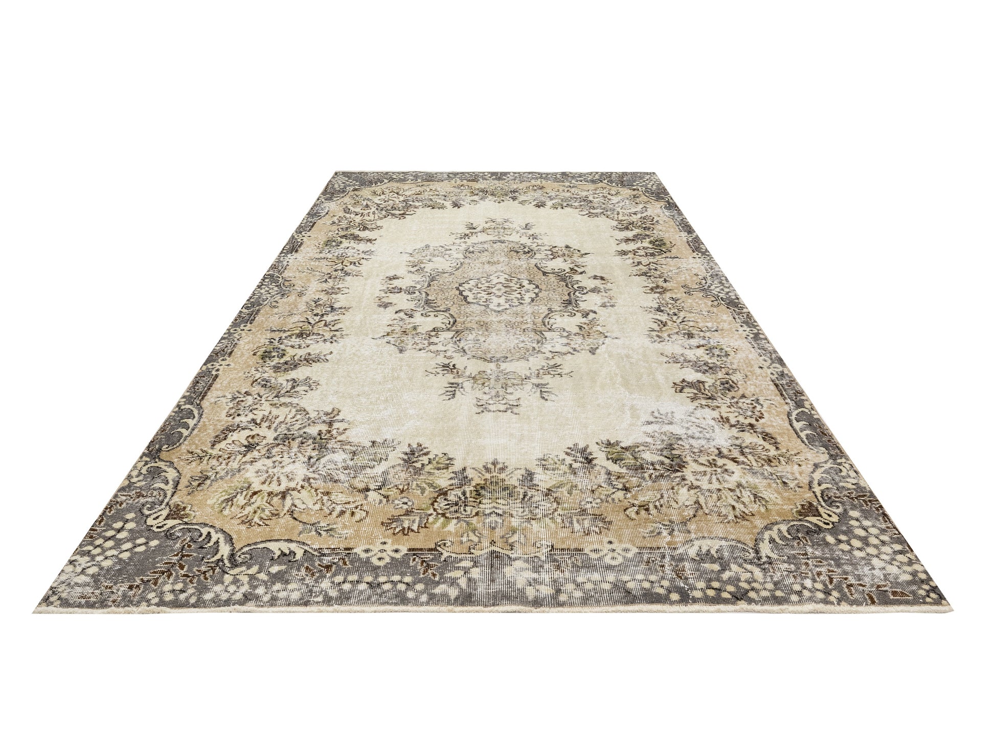 Vintage Lacivert Göbekli Yün ve Pamuk El Dokuma Halı 215x315 Şark Halı