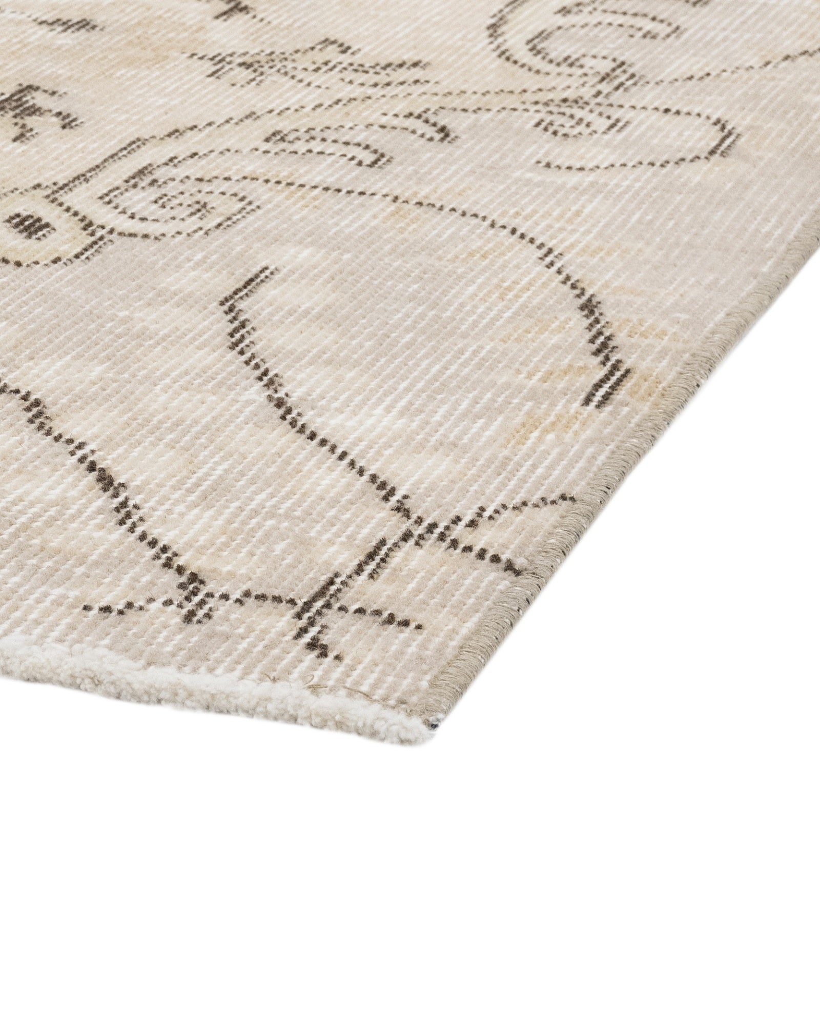 Vintage Bej Göbekli Yün ve Pamuk El Dokuma Halı 177x301 Şark Halı