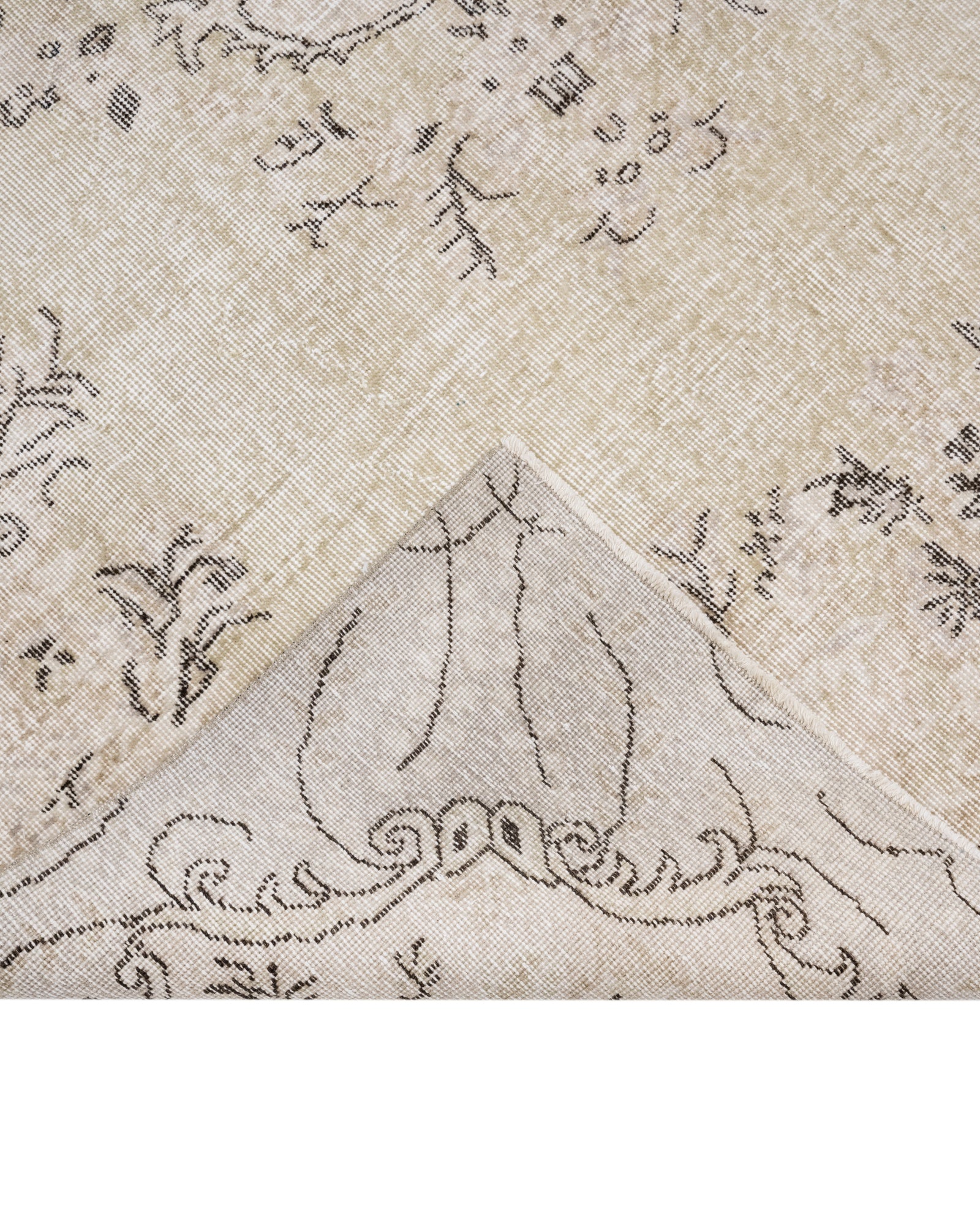 Vintage Bej Göbekli Yün ve Pamuk El Dokuma Halı 177x301 Şark Halı