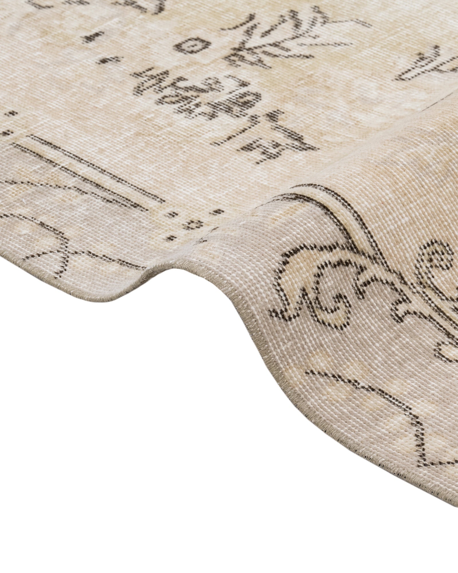 Vintage Bej Göbekli Yün ve Pamuk El Dokuma Halı 177x301 Şark Halı