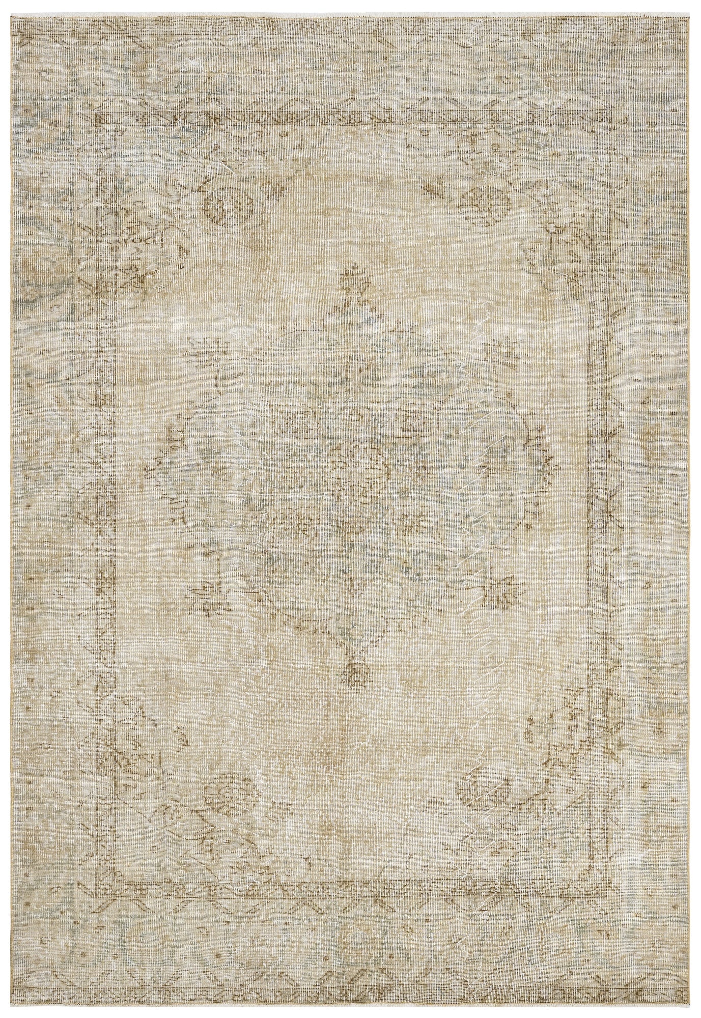 Vintage Kahverengi Göbekli Yün ve Pamuk El Dokuma Halı 203x310 Şark Halı