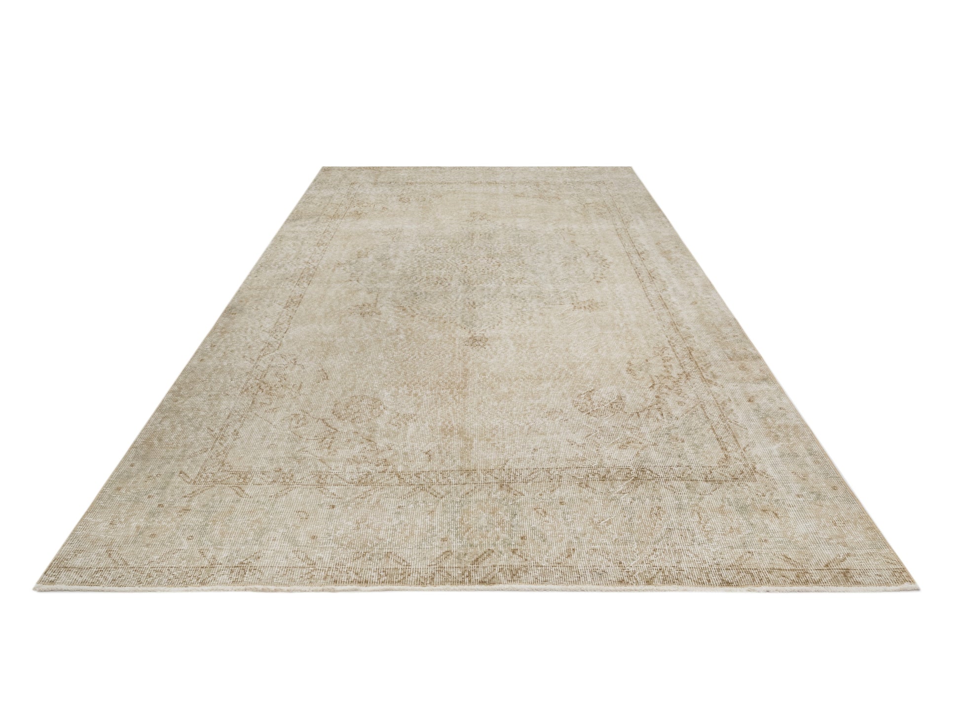 Vintage Kahverengi Göbekli Yün ve Pamuk El Dokuma Halı 203x310 Şark Halı