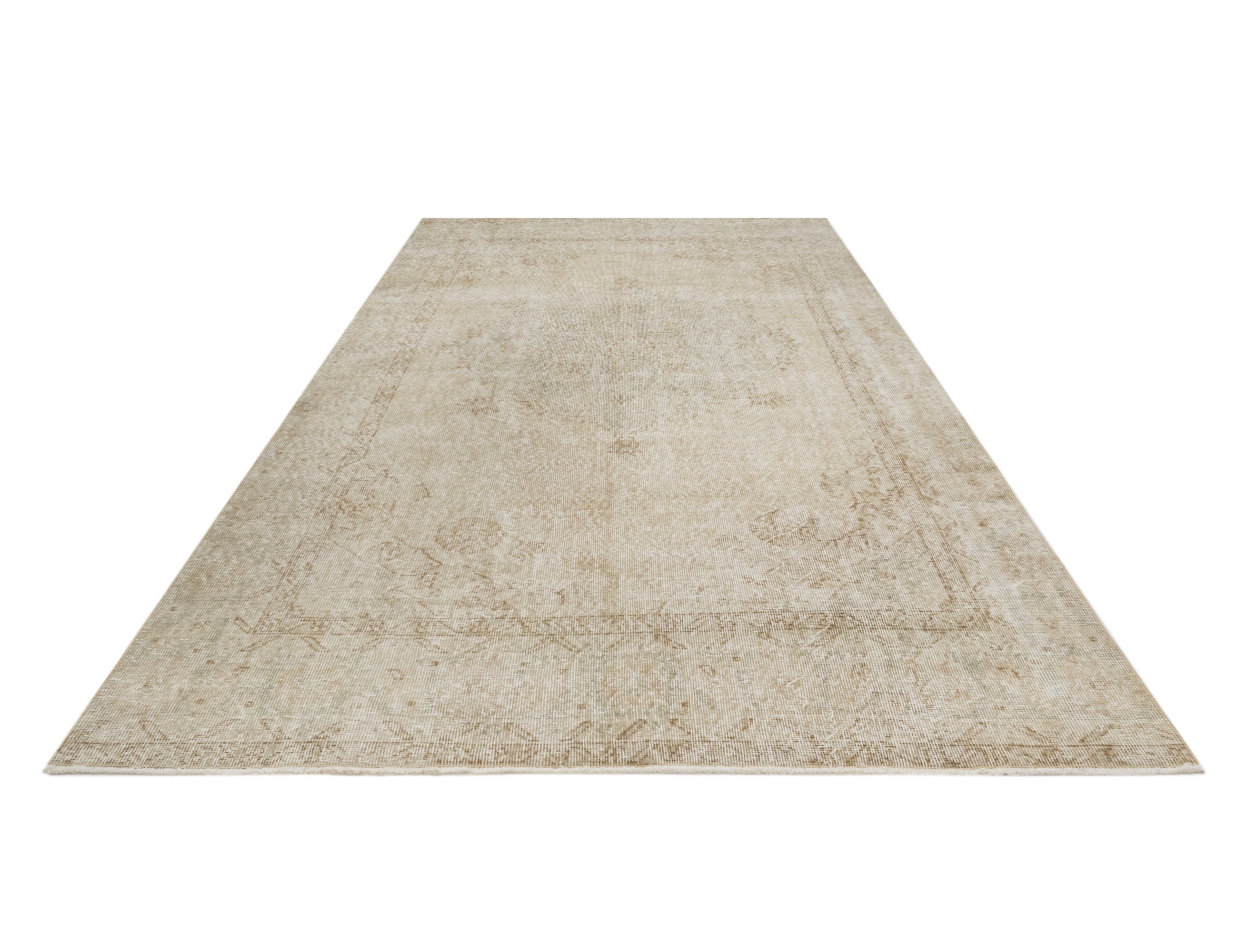 Vintage Kahverengi Göbekli Yün ve Pamuk El Dokuma Halı 203x310 Şark Halı