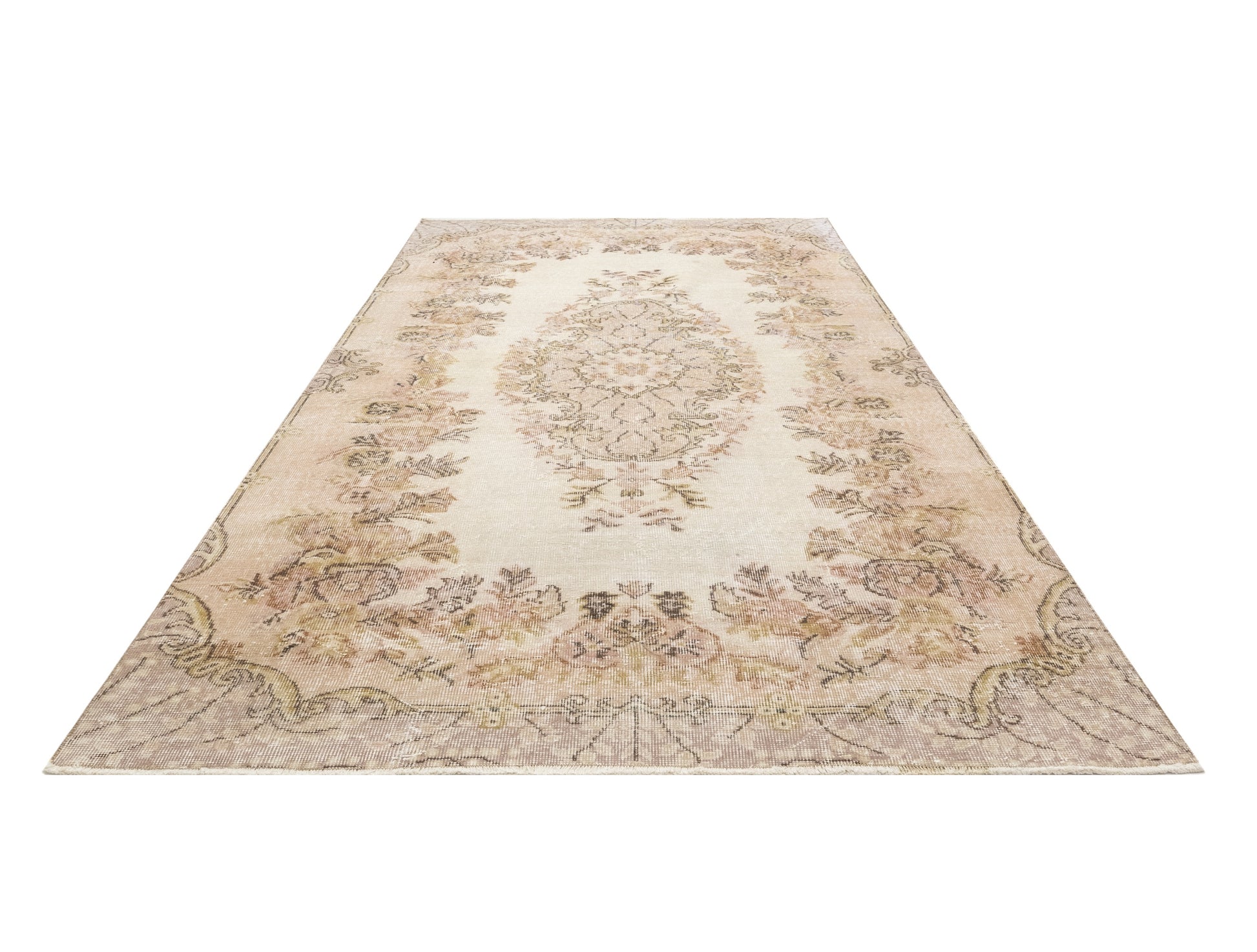 Vintage Kahverengi Göbekli Yün ve Pamuk El Dokuma Halı 184x288 Şark Halı