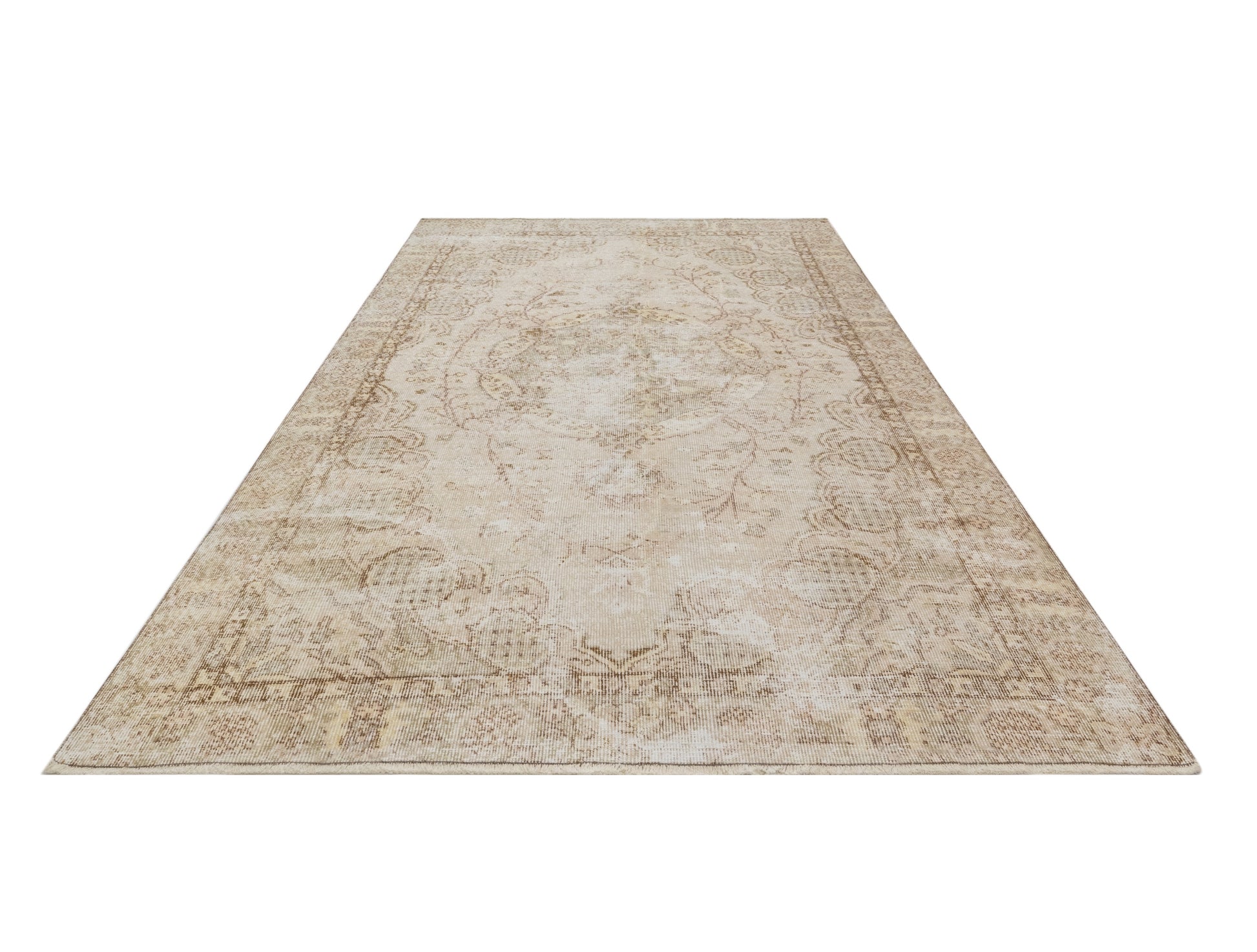 Vintage Kahverengi Göbekli Yün ve Pamuk El Dokuma Halı 208x309 Şark Halı