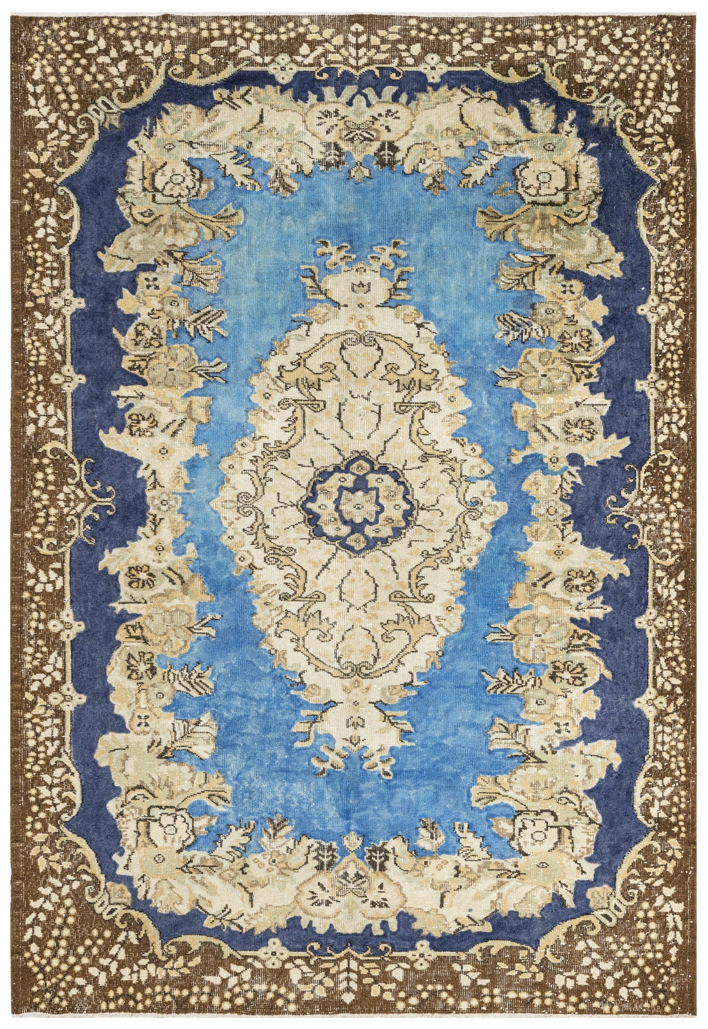 Vintage Lacivert Göbekli Yün ve Pamuk El Dokuma Halı 169x280 Şark Halı