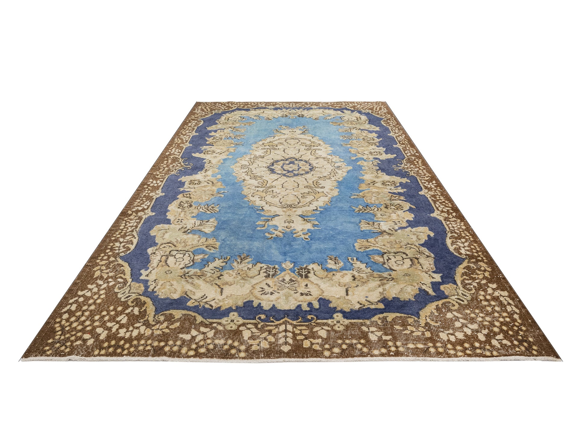 Vintage Lacivert Göbekli Yün ve Pamuk El Dokuma Halı 169x280 Şark Halı