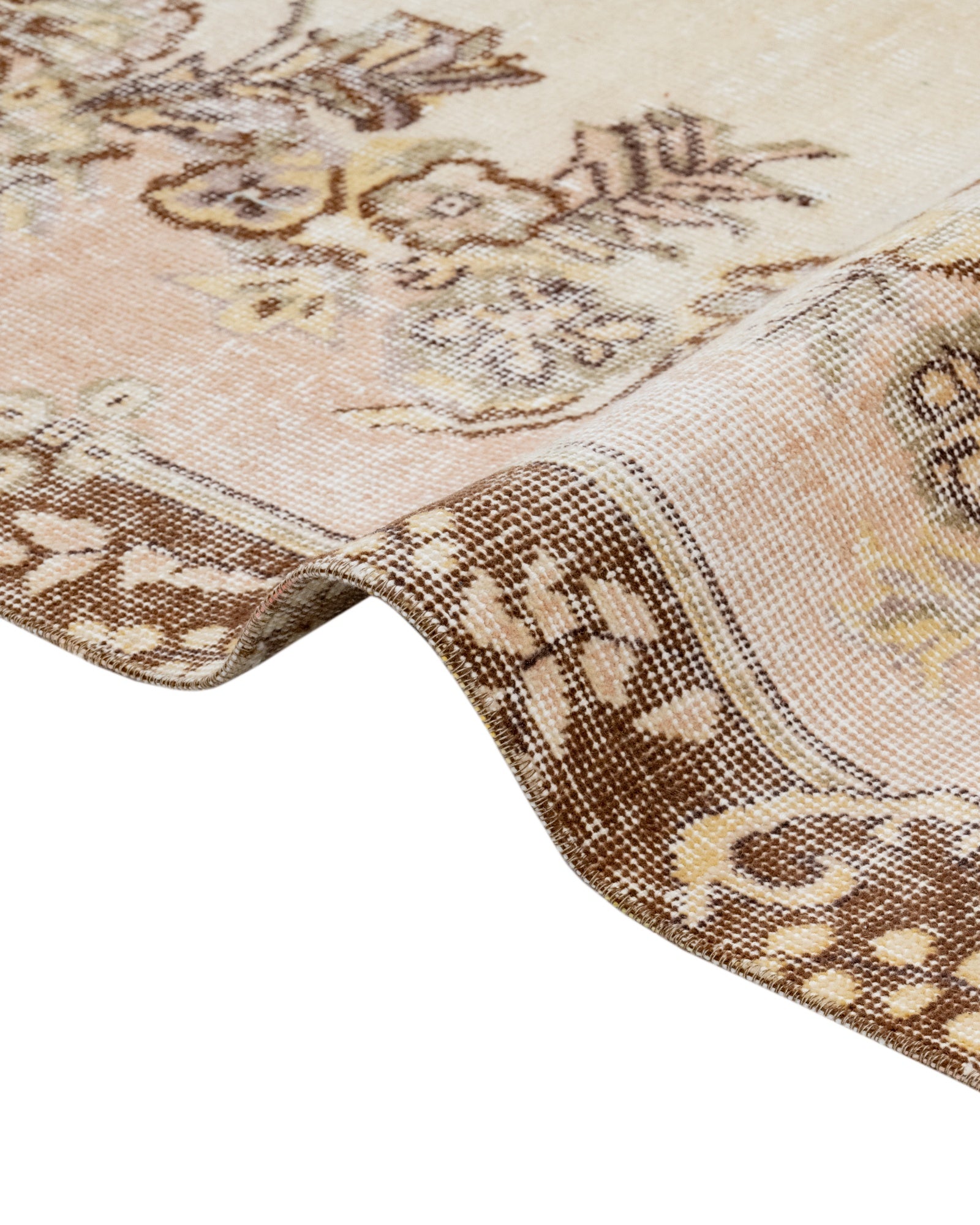 Vintage Kahverengi Göbekli Yün ve Pamuk El Dokuma Halı 183x302 Şark Halı