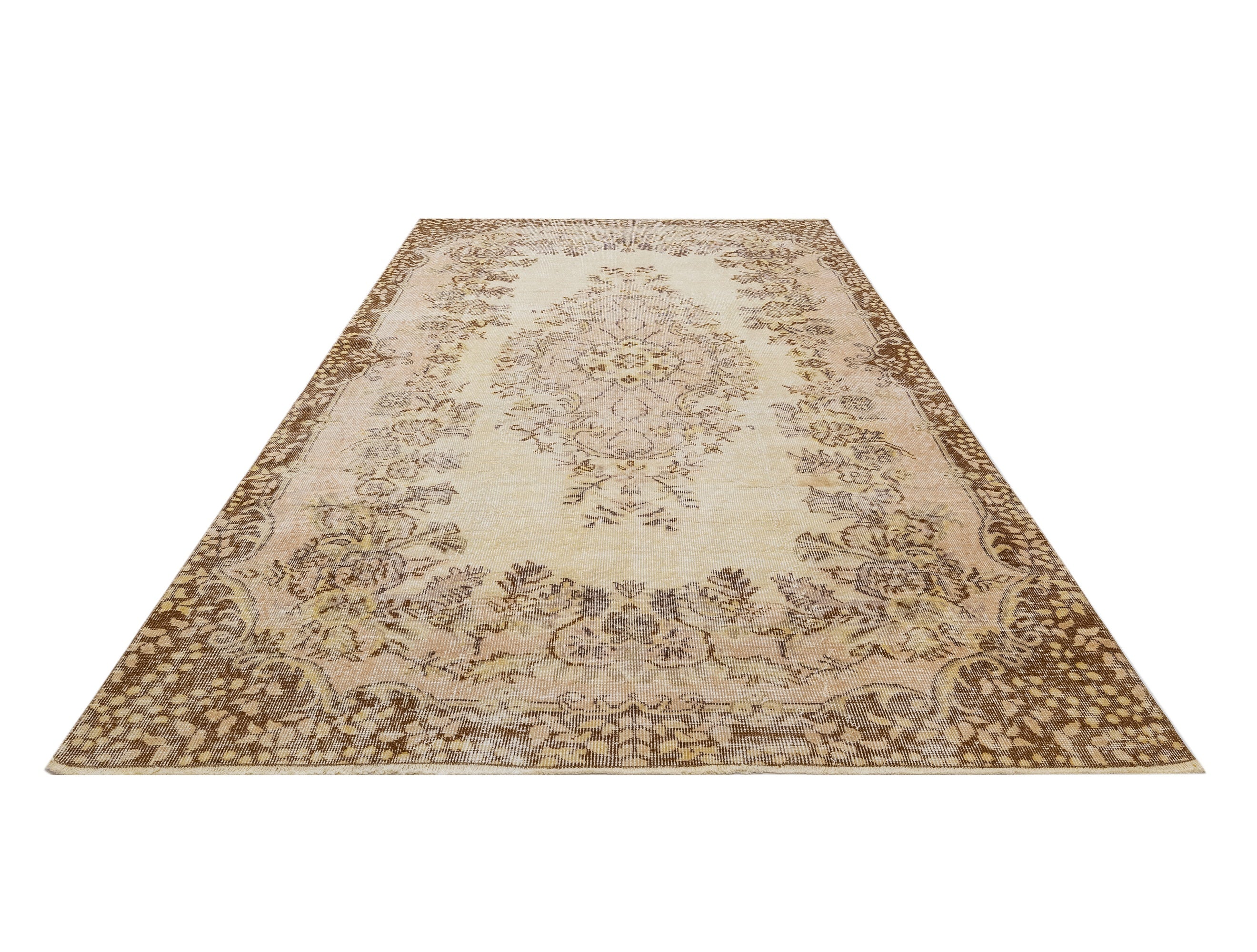 Vintage Kahverengi Göbekli Yün ve Pamuk El Dokuma Halı 183x302 Şark Halı