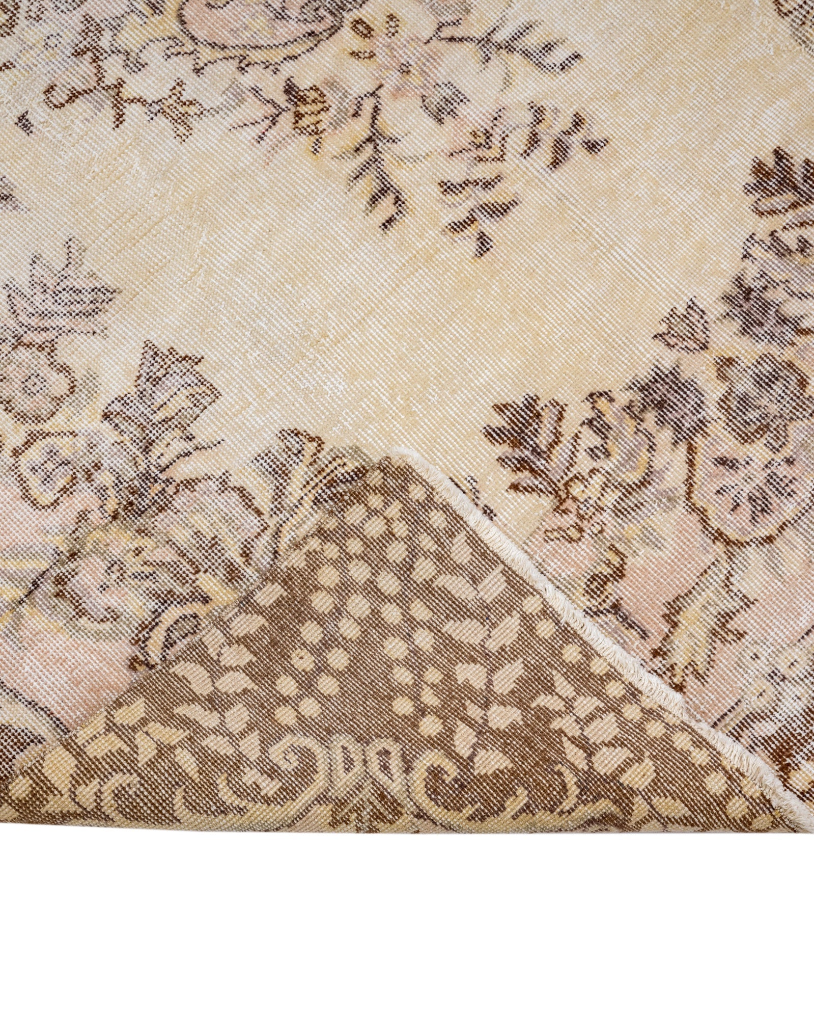 Vintage Kahverengi Göbekli Yün ve Pamuk El Dokuma Halı 183x302 Şark Halı