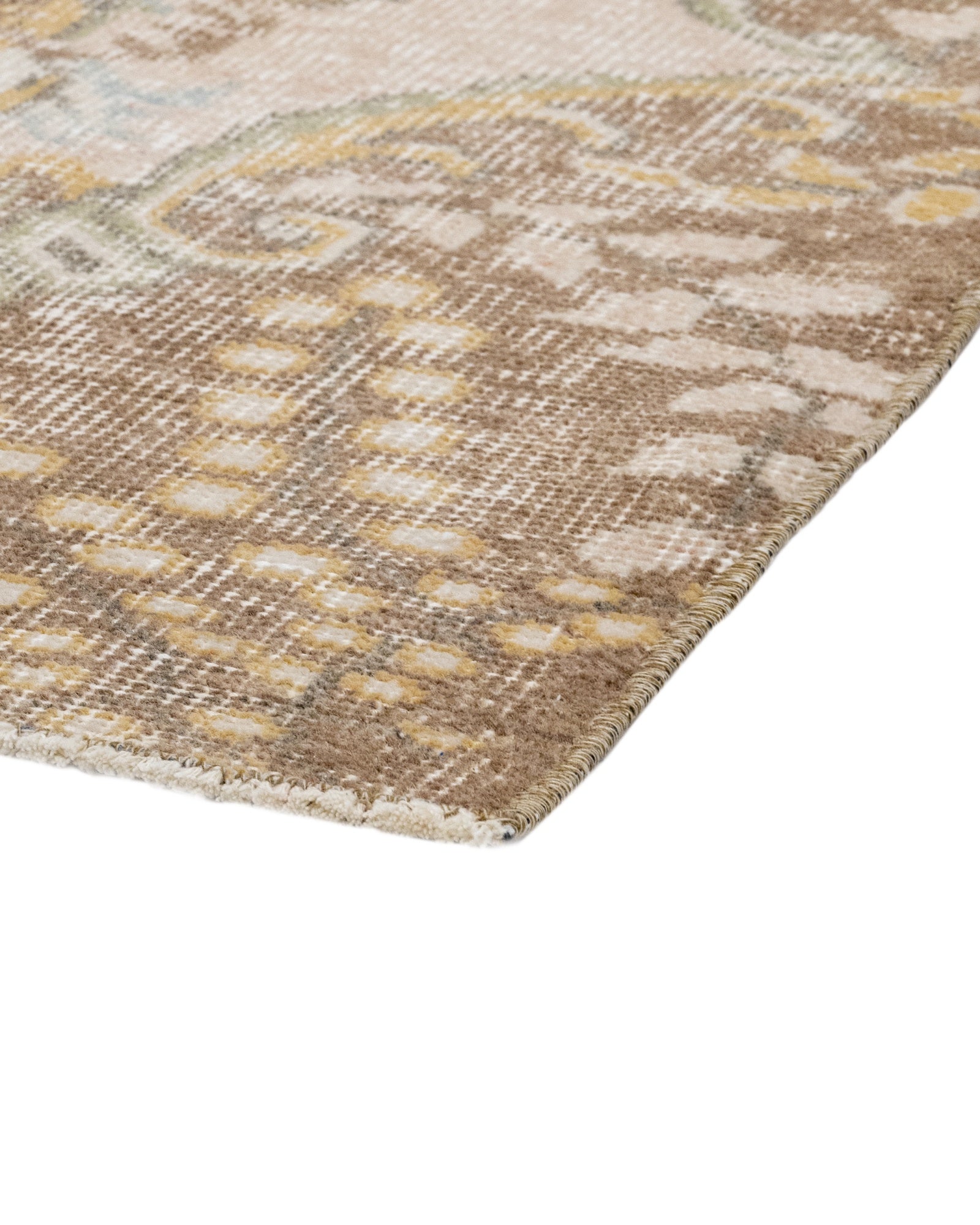 Vintage Kahverengi Göbekli Yün ve Pamuk El Dokuma Halı 145x250 Şark Halı