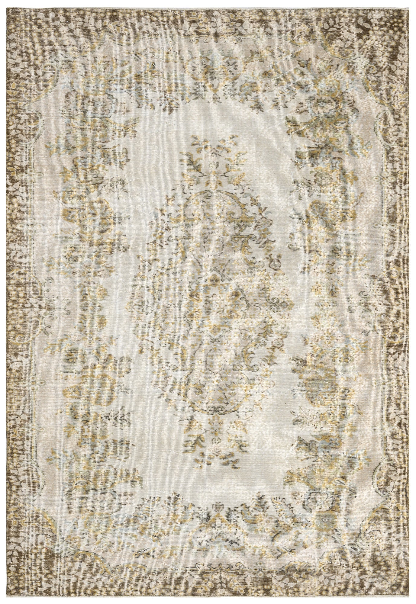 Vintage Kahverengi Göbekli Yün ve Pamuk El Dokuma Halı 145x250 Şark Halı