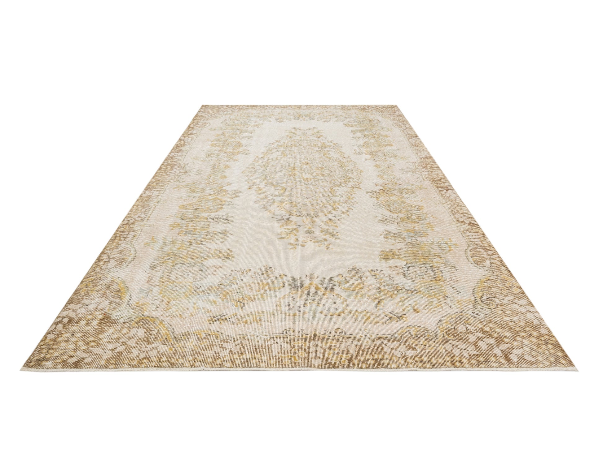 Vintage Kahverengi Göbekli Yün ve Pamuk El Dokuma Halı 145x250 Şark Halı