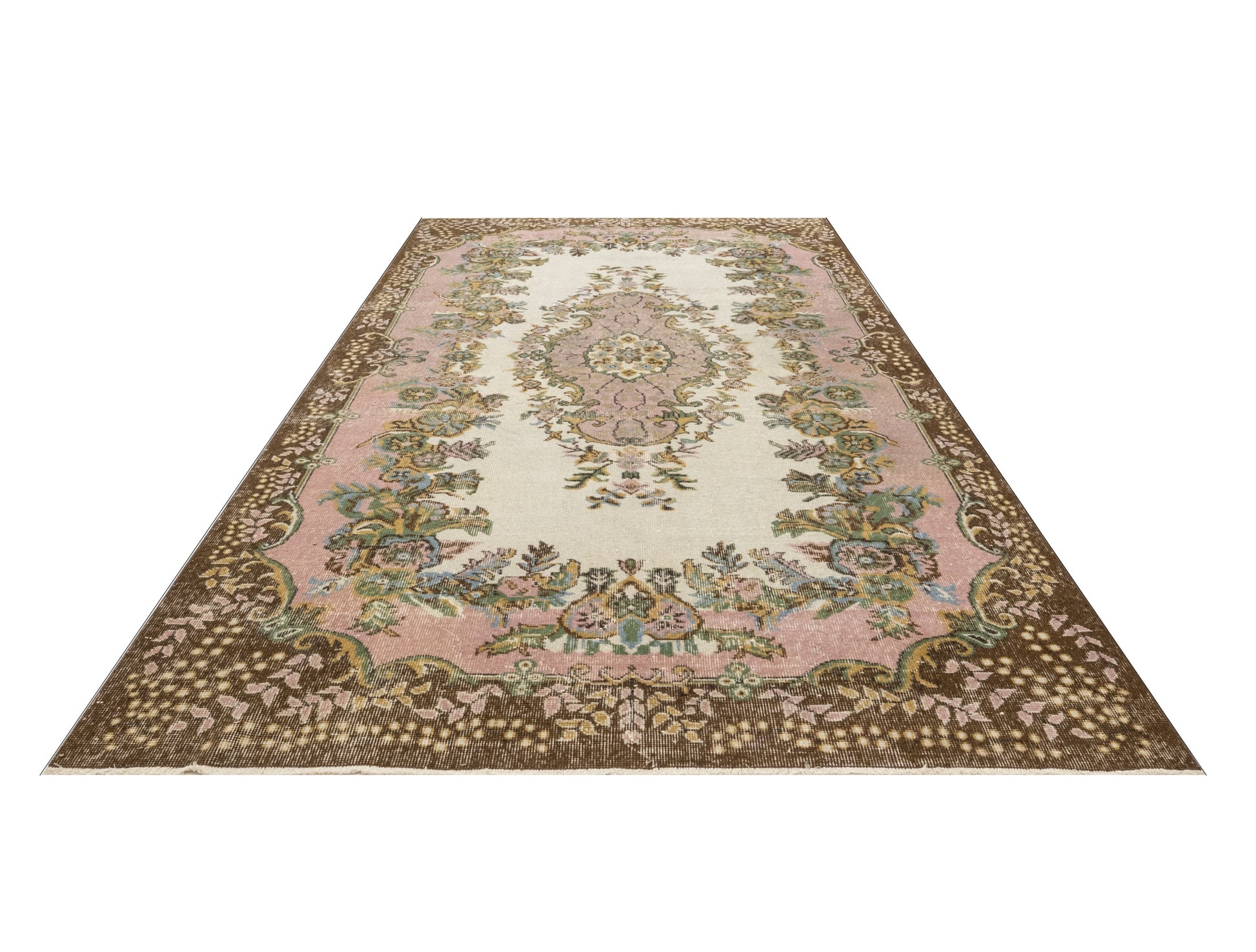 Vintage Kahverengi Göbekli Yün ve Pamuk El Dokuma Halı 169x278 Şark Halı