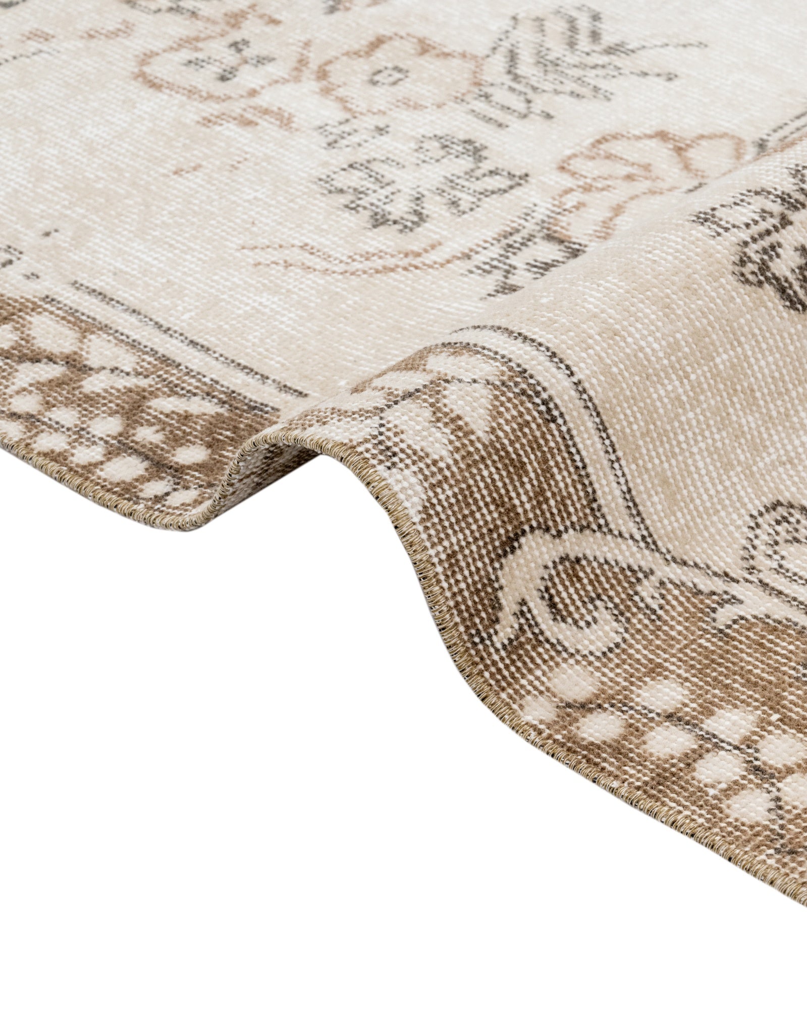 Vintage Kahverengi Göbekli Yün ve Pamuk El Dokuma Halı 201x301 Şark Halı