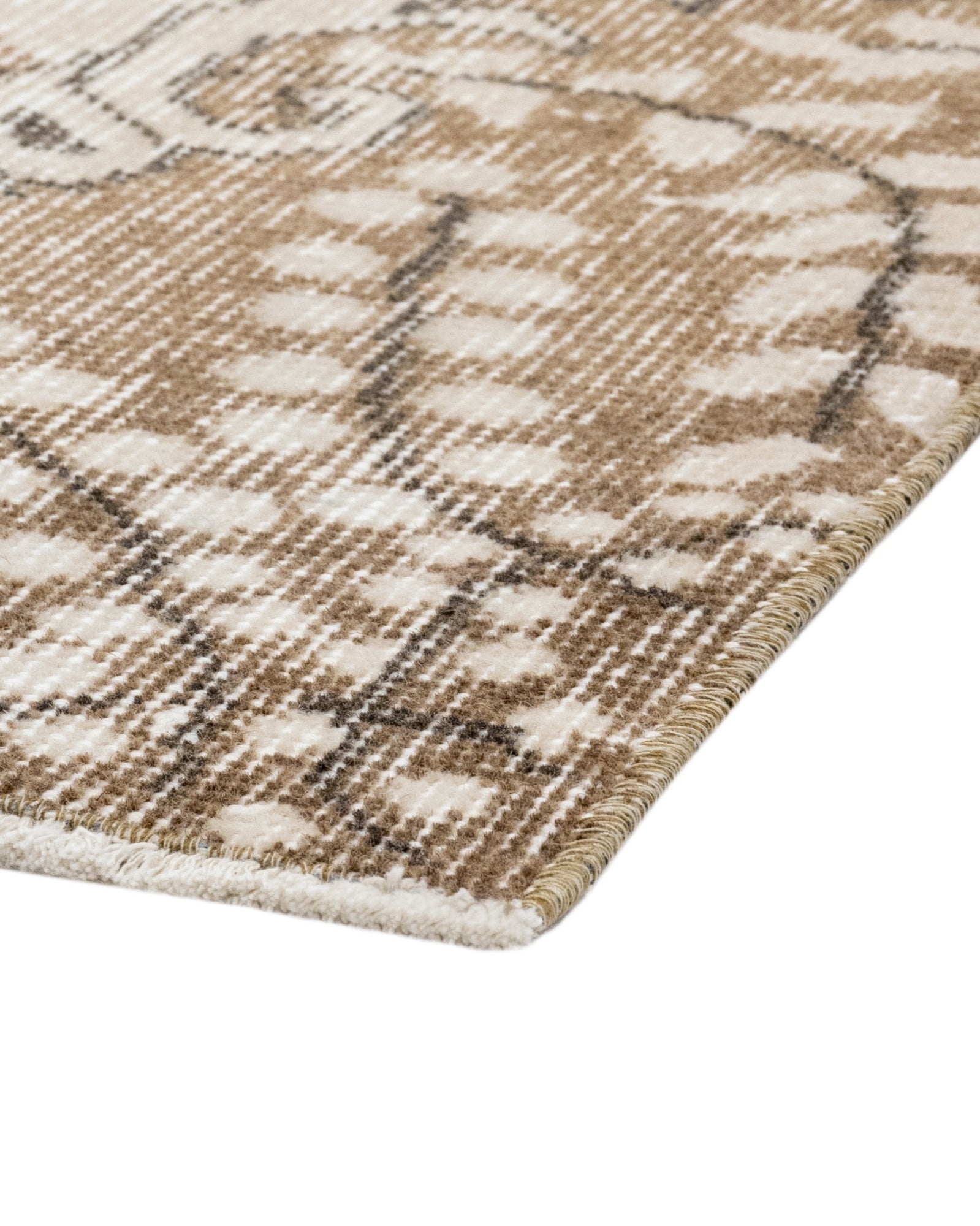 Vintage Kahverengi Göbekli Yün ve Pamuk El Dokuma Halı 201x301 Şark Halı