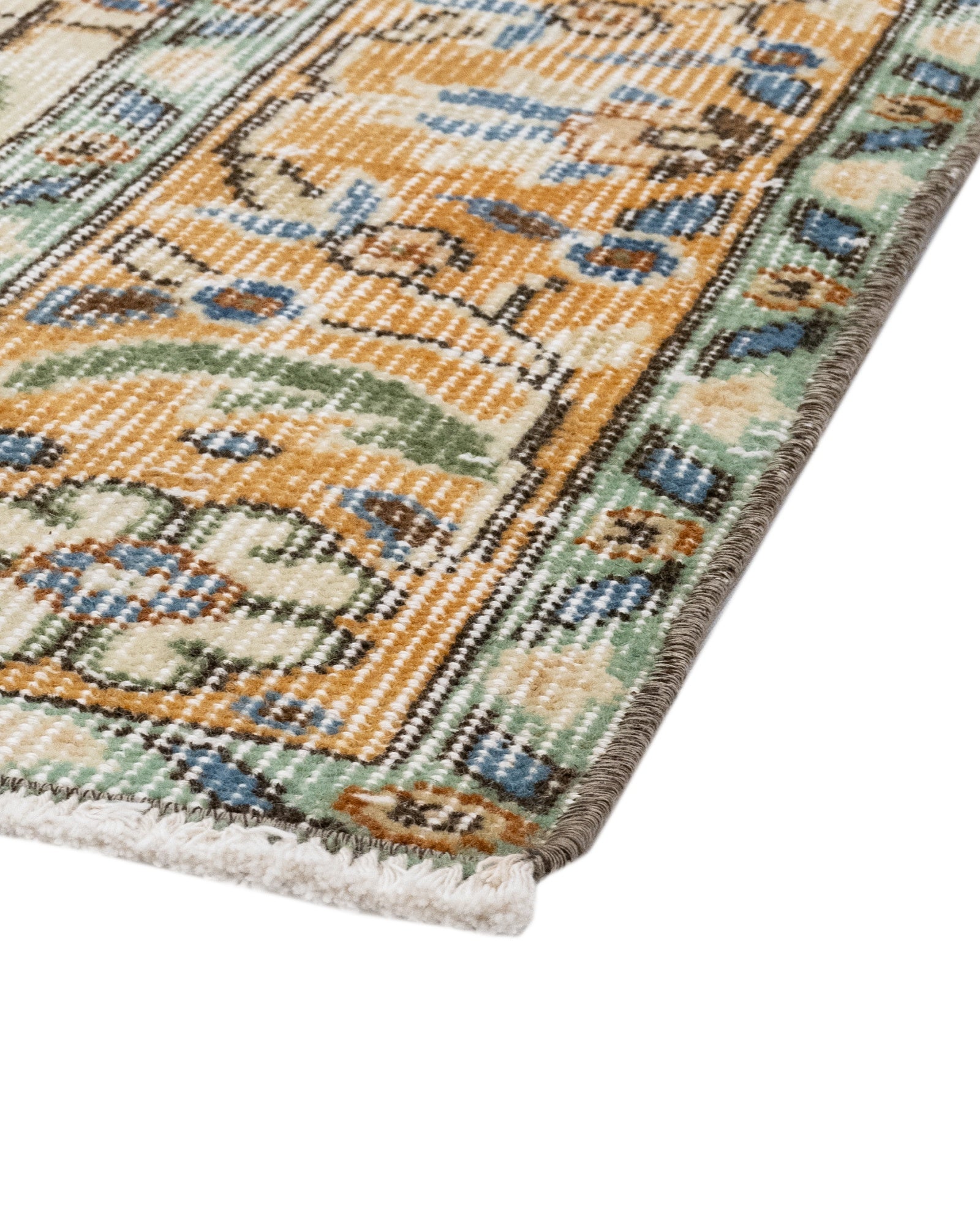 Vintage Sarı Göbekli Yün ve Pamuk El Dokuma Halı 156x279 Şark Halı