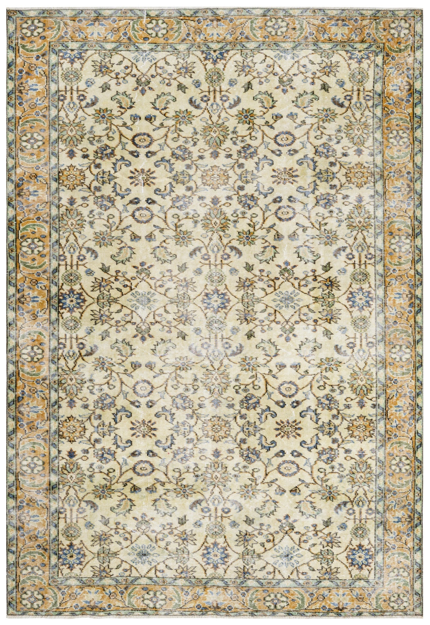 Vintage Sarı Göbekli Yün ve Pamuk El Dokuma Halı 156x279 Şark Halı