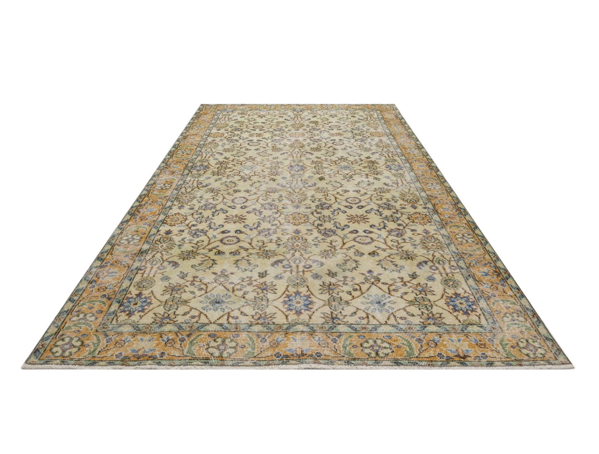 Vintage Sarı Göbekli Yün ve Pamuk El Dokuma Halı 156x279 Şark Halı