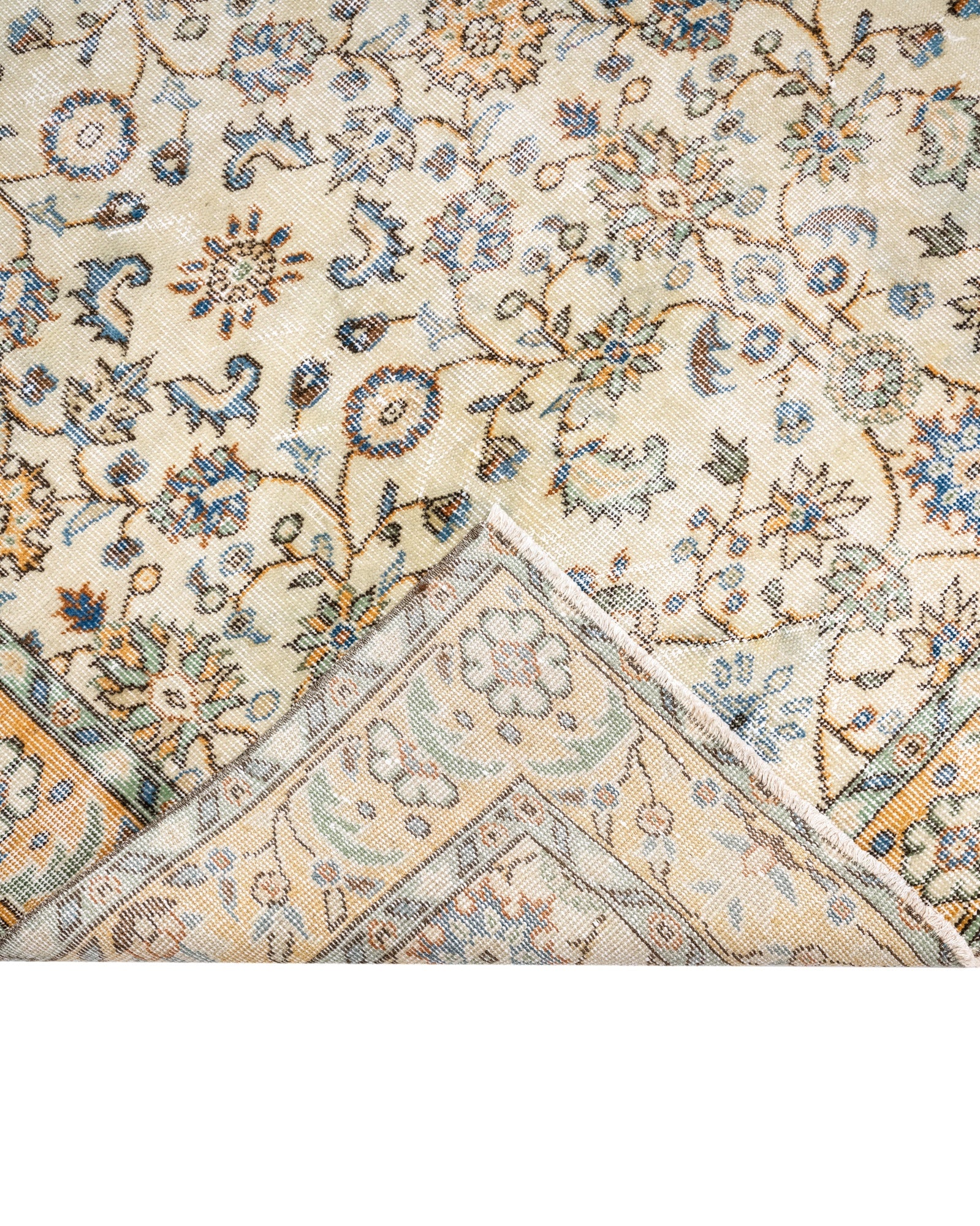 Vintage Sarı Göbekli Yün ve Pamuk El Dokuma Halı 156x279 Şark Halı