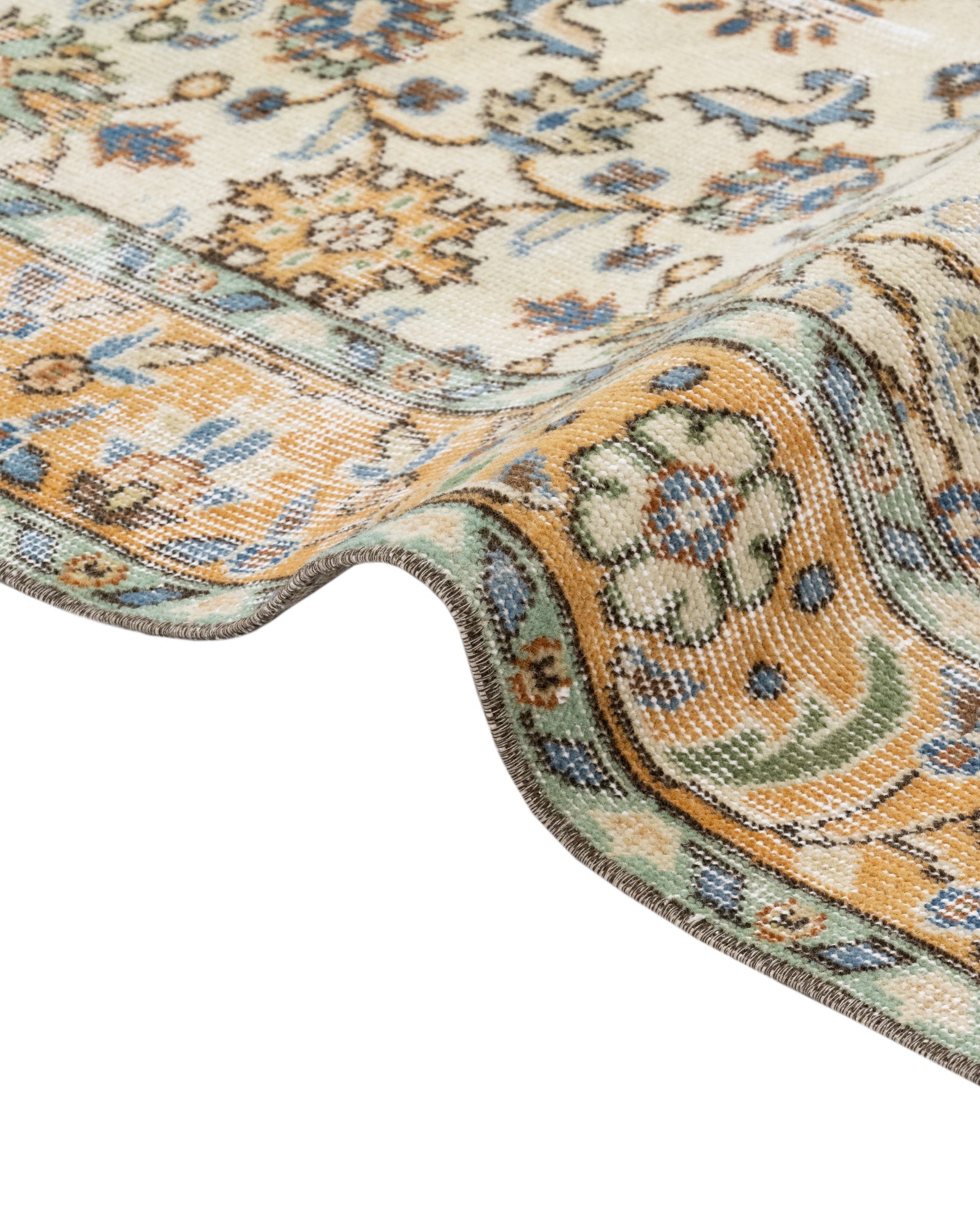 Vintage Sarı Göbekli Yün ve Pamuk El Dokuma Halı 156x279 Şark Halı