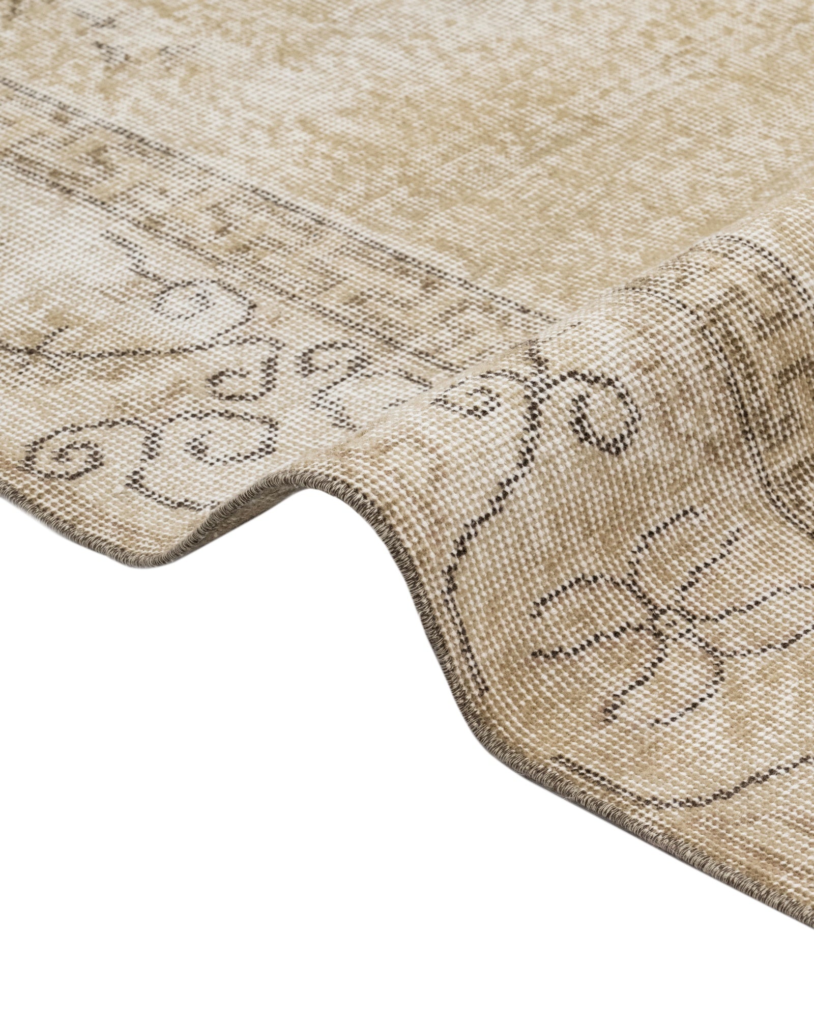 Vintage Kahverengi Göbekli Yün ve Pamuk El Dokuma Halı 201x310 Şark Halı