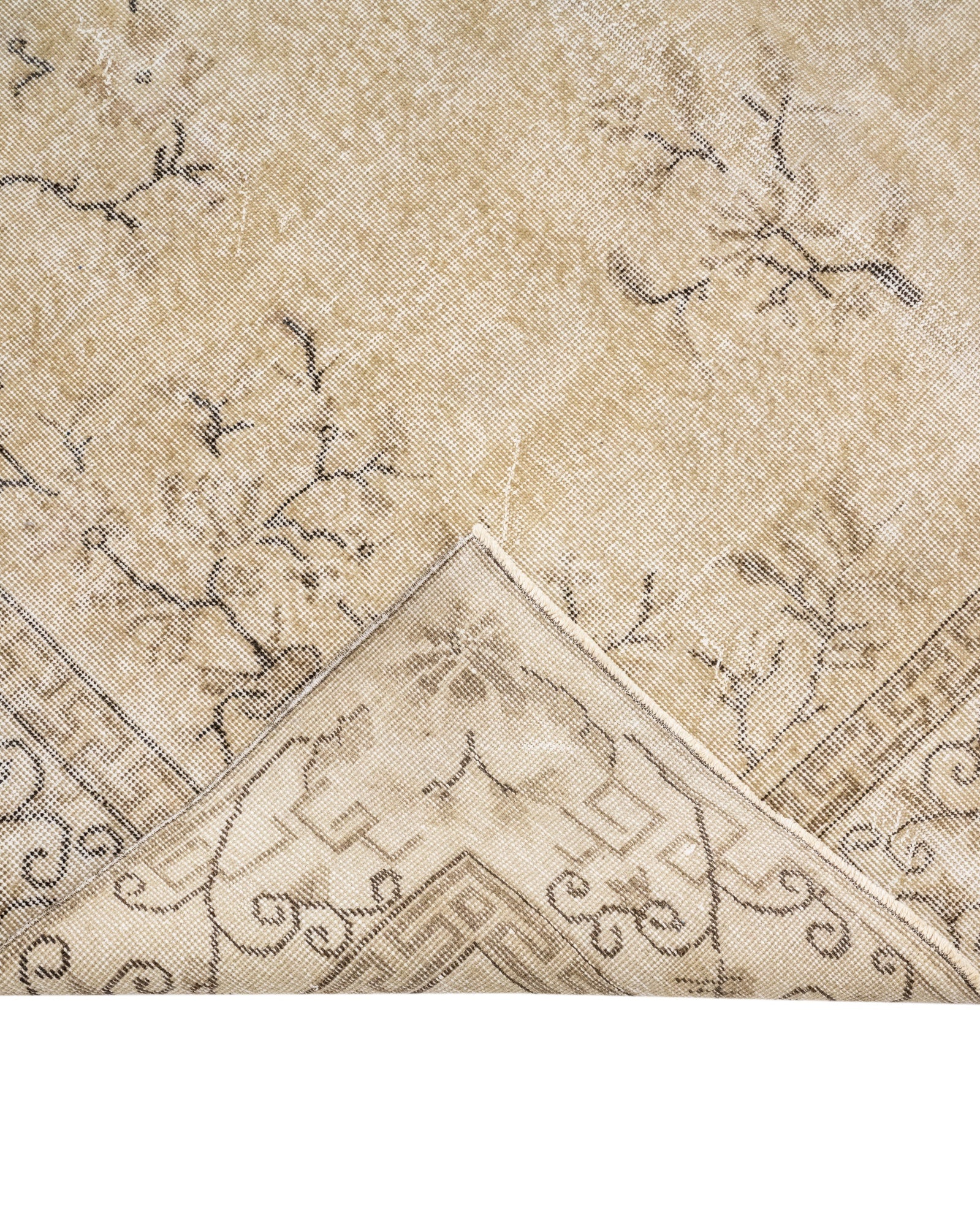 Vintage Kahverengi Göbekli Yün ve Pamuk El Dokuma Halı 201x310 Şark Halı