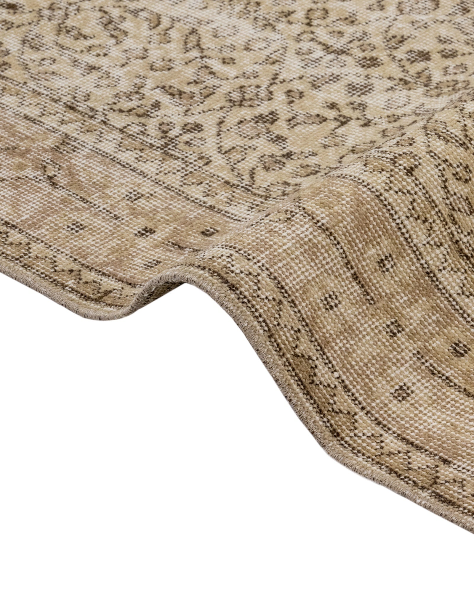 Vintage Kahverengi Çerçeveli Yün ve Pamuk El Dokuma Halı 197x217 Şark Halı