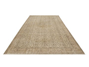 Vintage Kahverengi Çerçeveli Yün ve Pamuk El Dokuma Halı 197x217 Şark Halı