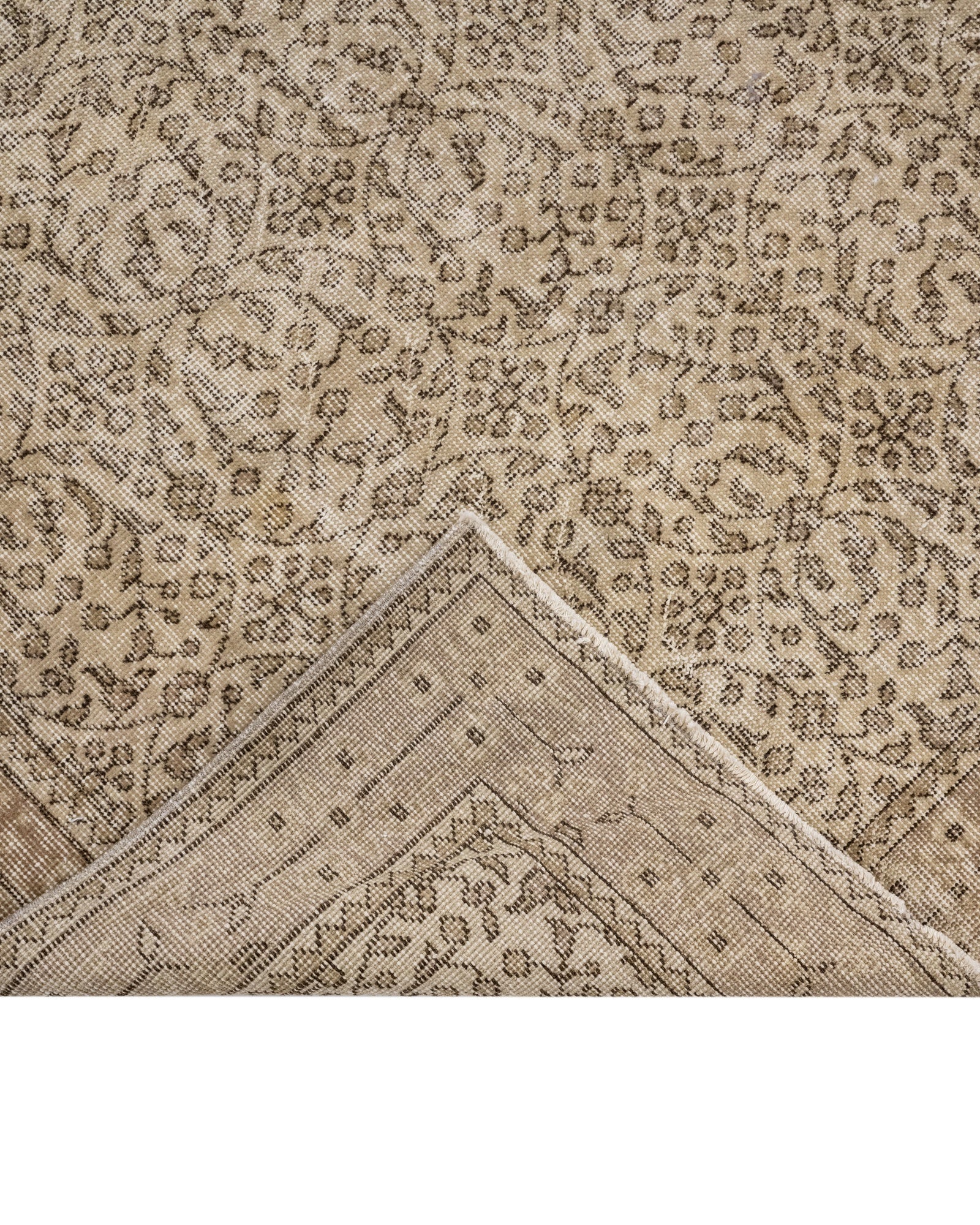 Vintage Kahverengi Çerçeveli Yün ve Pamuk El Dokuma Halı 197x217 Şark Halı