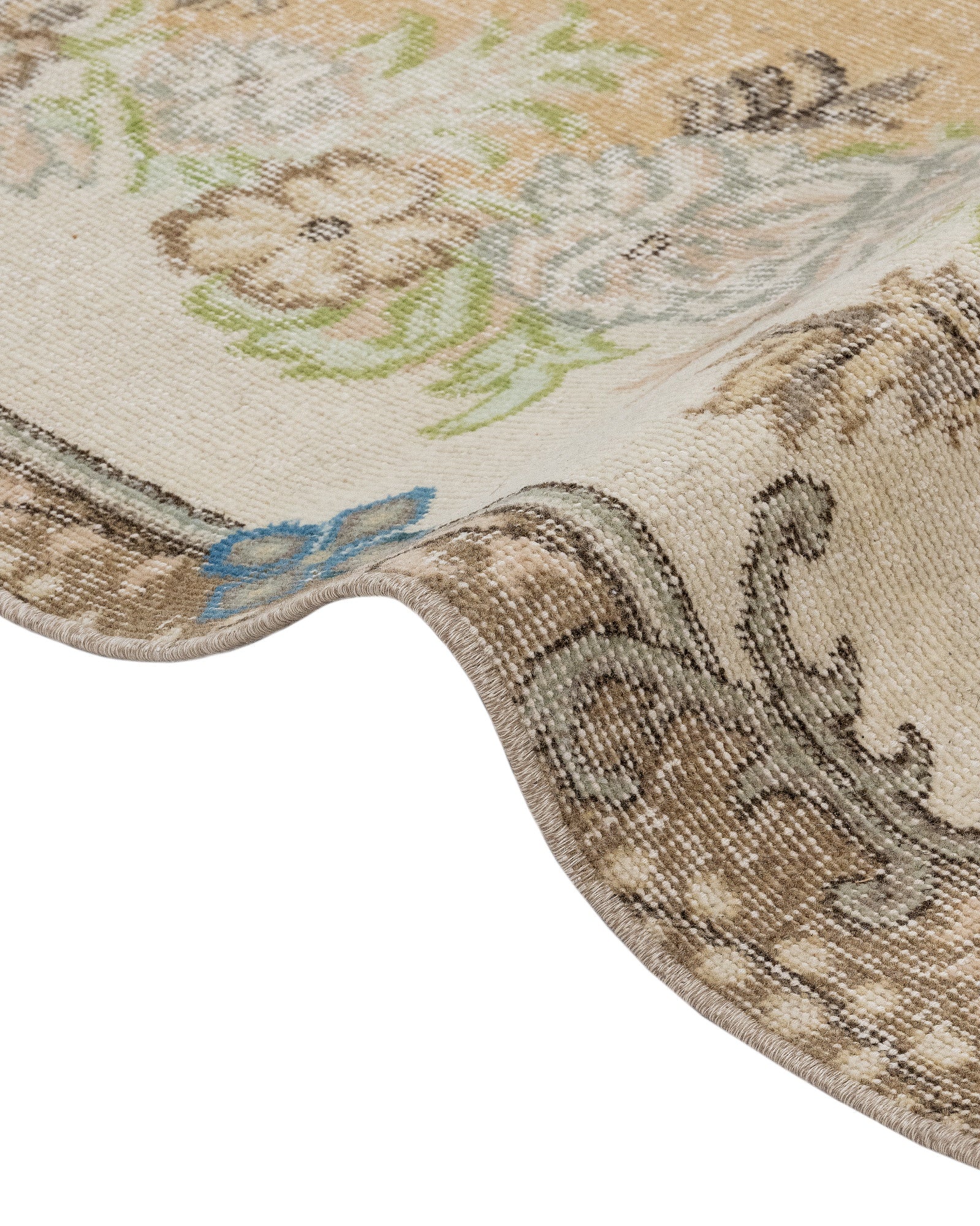 Vintage Kahverengi Göbekli Yün ve Pamuk El Dokuma Halı 210x326 Şark Halı