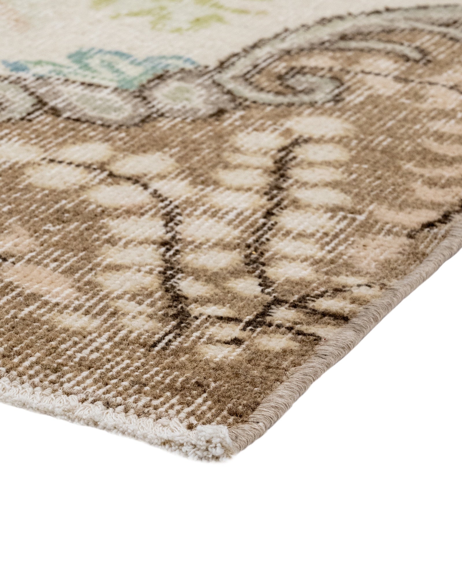 Vintage Kahverengi Göbekli Yün ve Pamuk El Dokuma Halı 210x326 Şark Halı