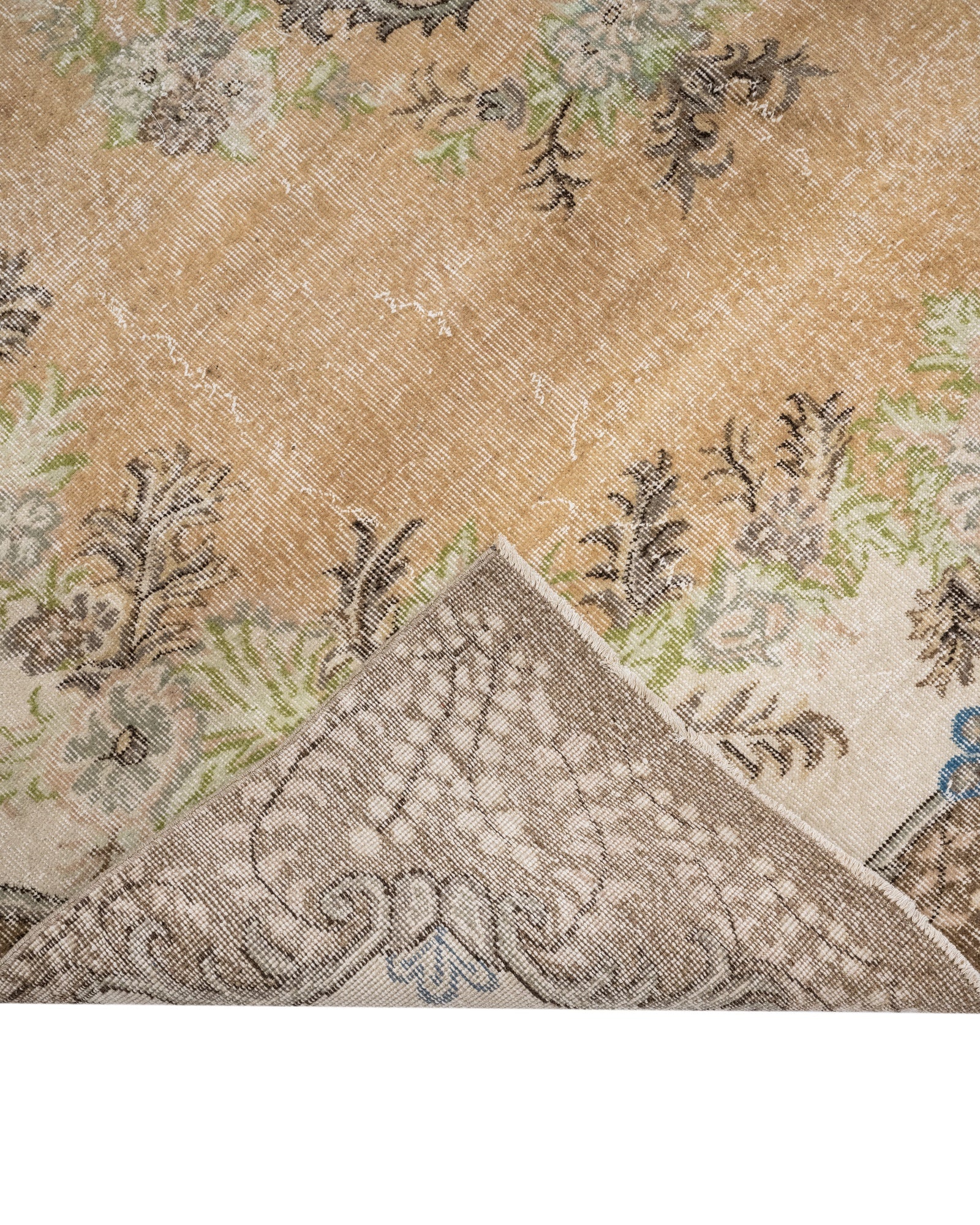 Vintage Kahverengi Göbekli Yün ve Pamuk El Dokuma Halı 210x326 Şark Halı